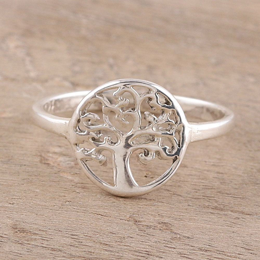 Premium Sterling Silver Tree-Themed Band Ring - Intricate Openwork Design