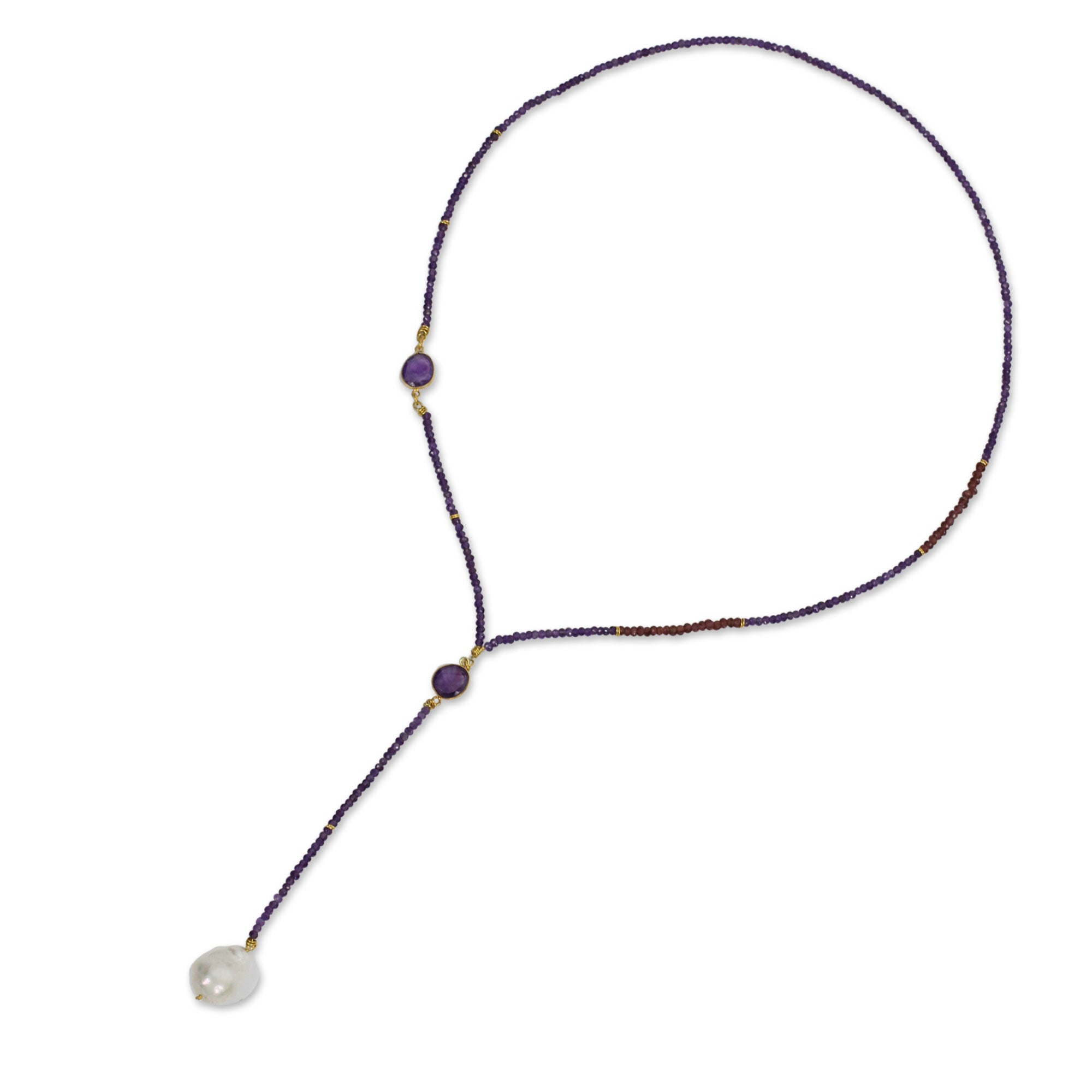 Premium Spellbound Amethyst Garnet & Pearl Long Beaded Necklace