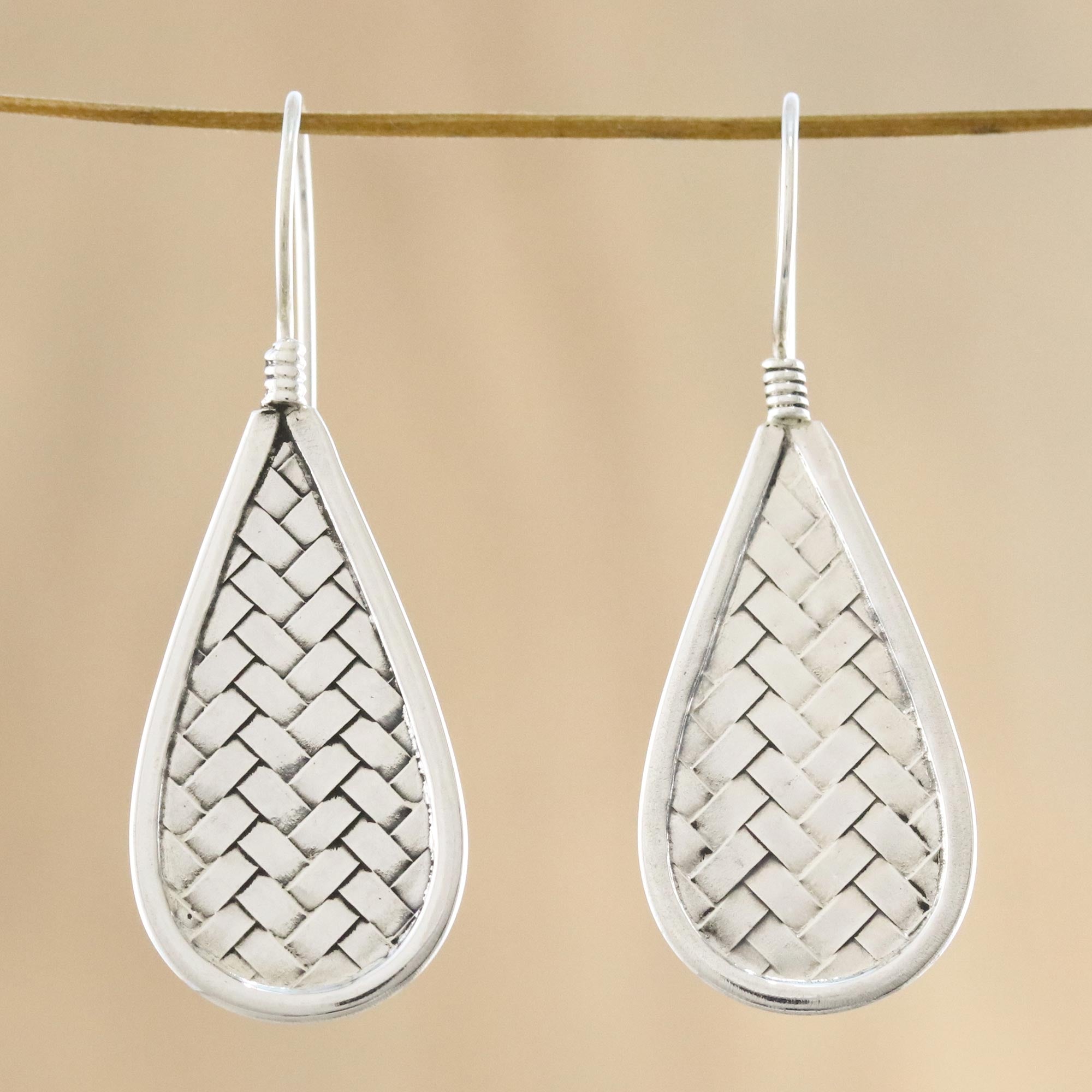 Premium Raindrop Weave Sterling Silver Dangle Earrings – Handcrafted in Thailand