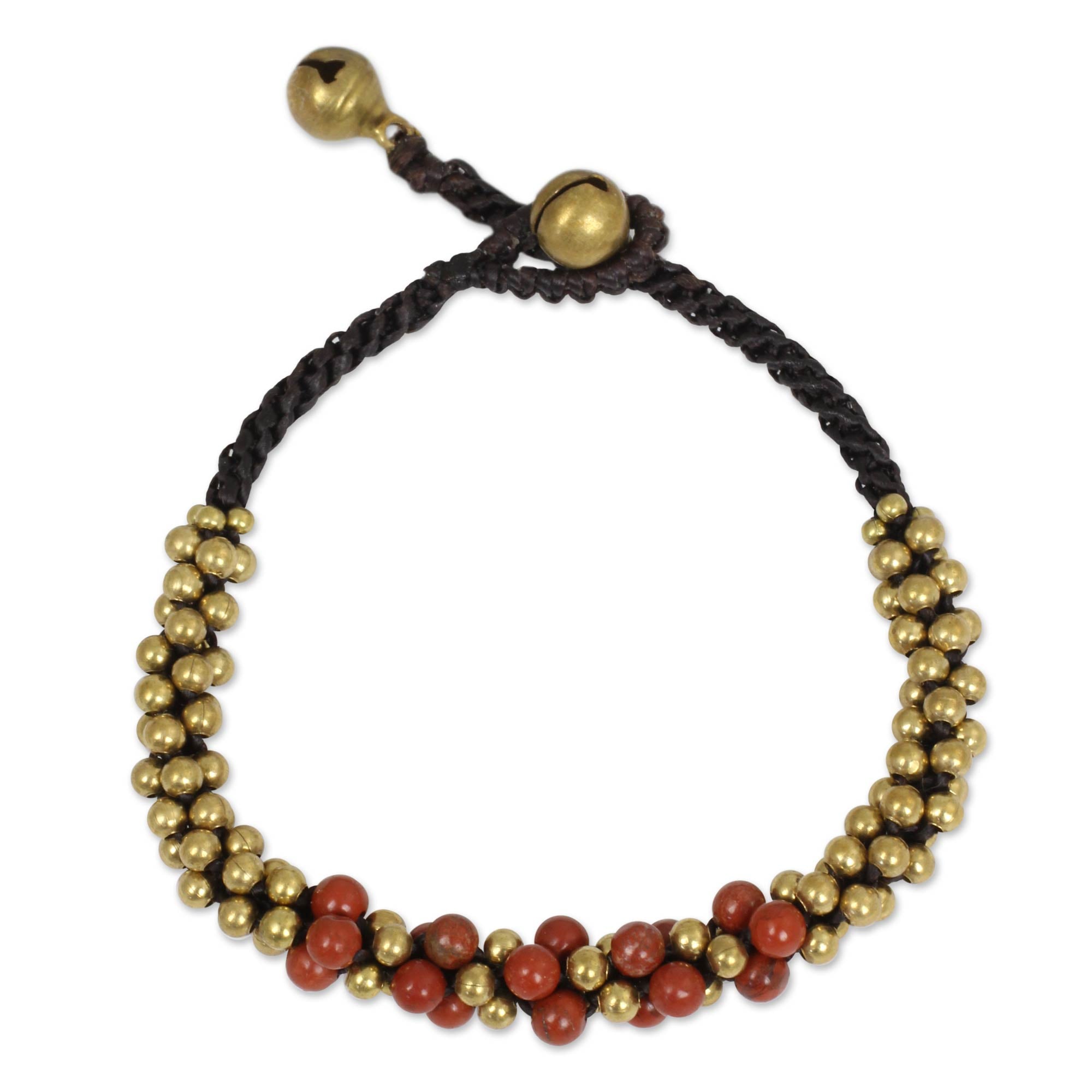 Premium Red Helix Jasper Brass Bracelet - Handcrafted in Thailand