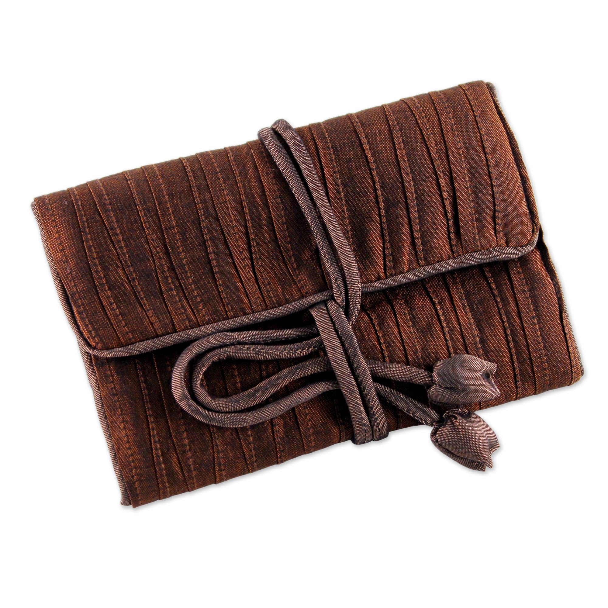 Premium Enchanted Journey Jewelry Roll - Handwoven Silk & Rayon Blend in Russet