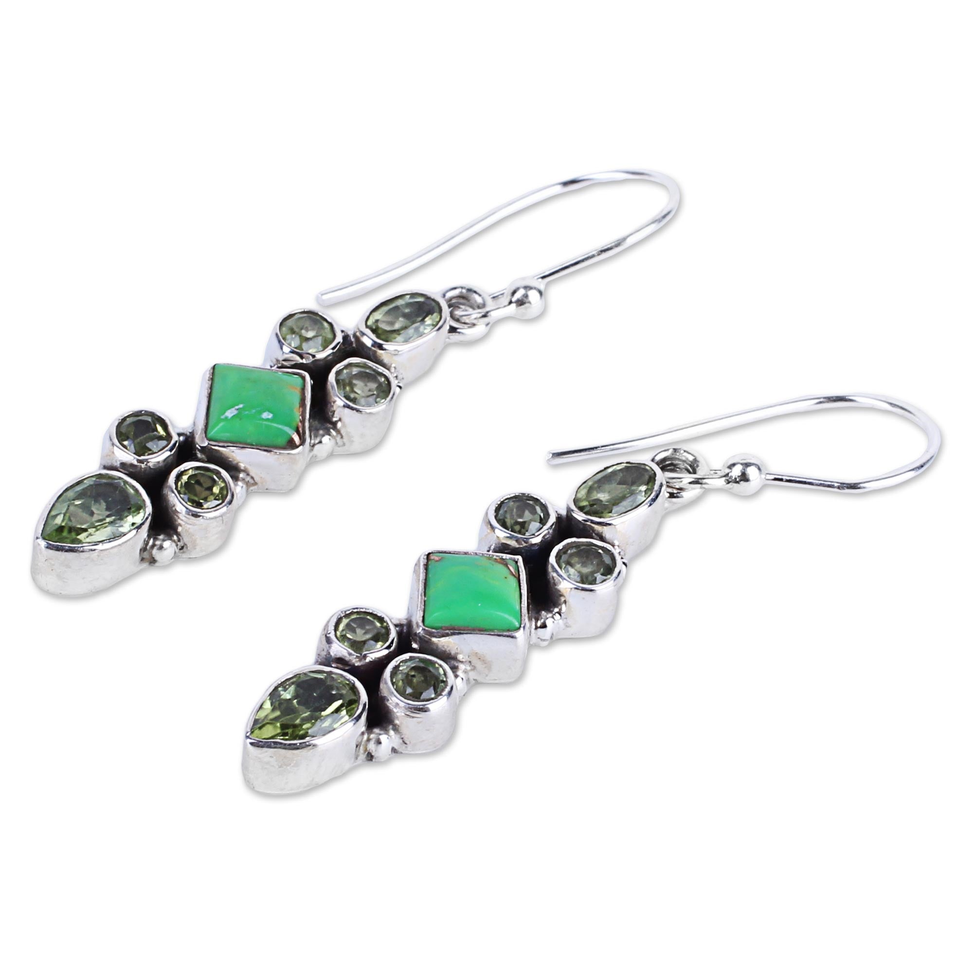 Premium Mesmerizing Peridot & Turquoise Sterling Silver Dangle Earrings - Handcrafted in India