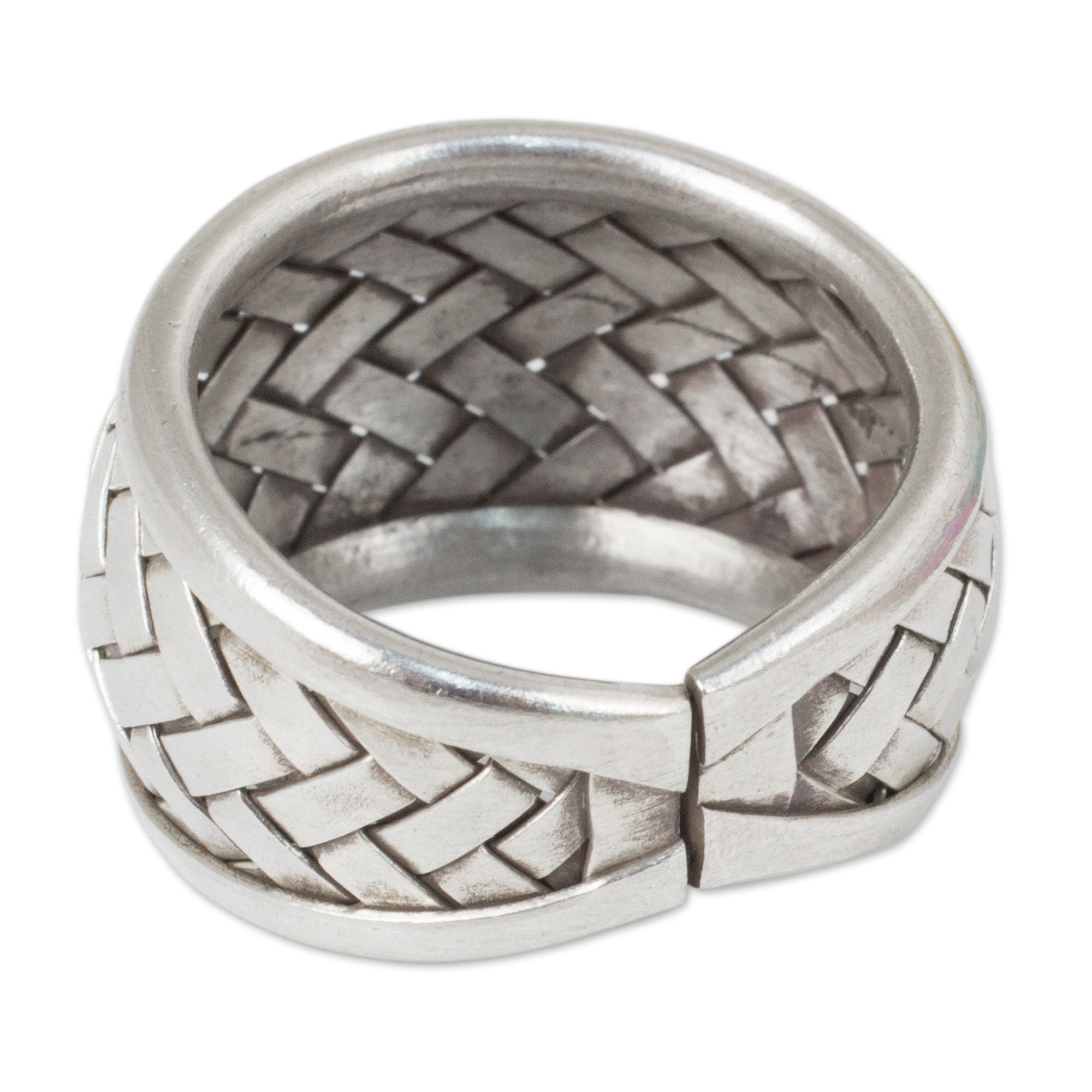 Premium Handwoven Silver Band Ring - Modern Woven Texture, Matte Finish