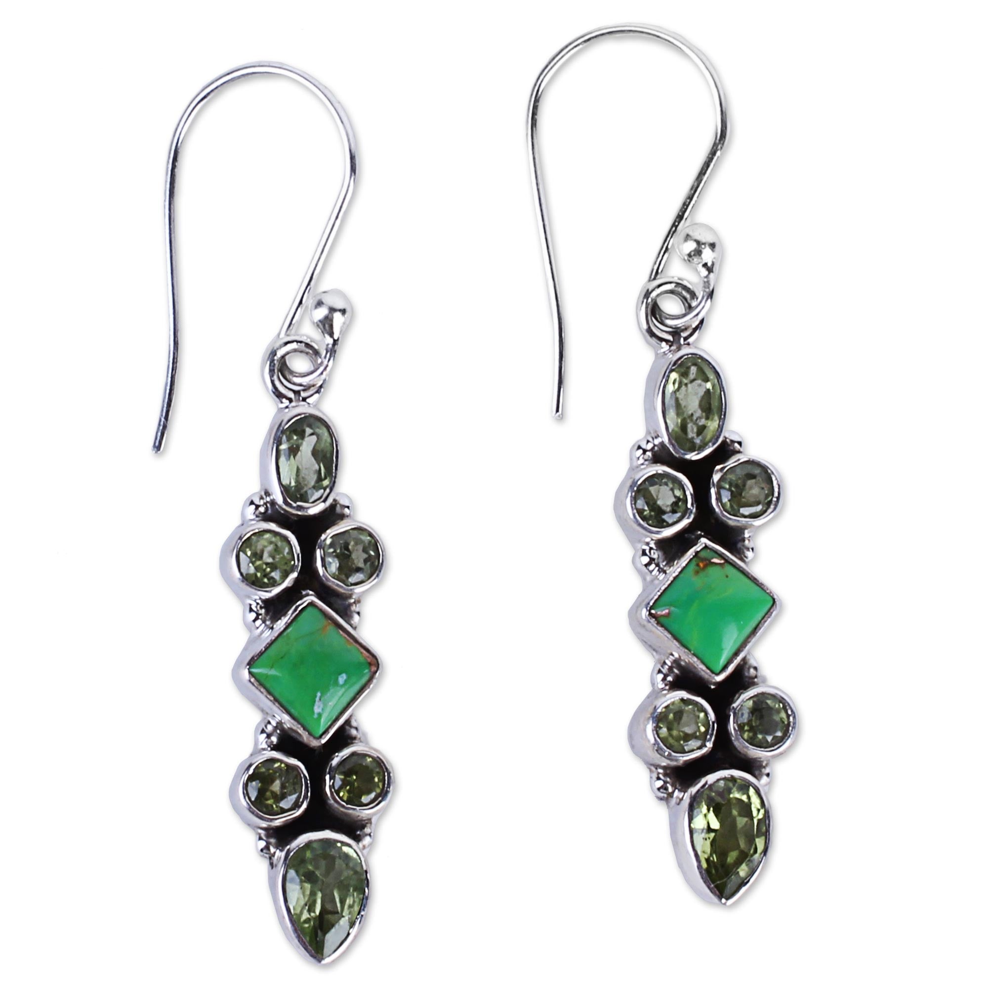 Premium Mesmerizing Peridot & Turquoise Sterling Silver Dangle Earrings - Handcrafted in India