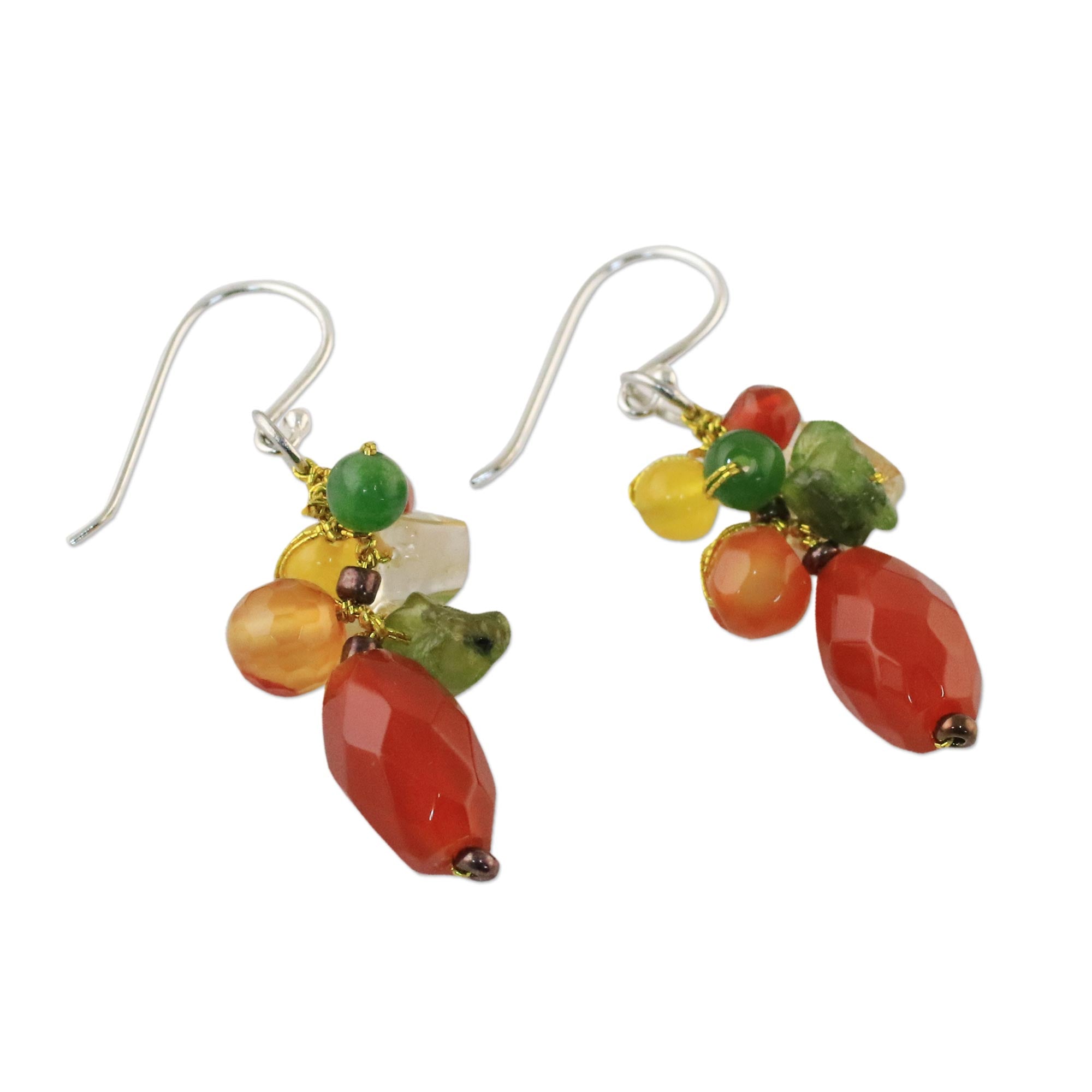 Premium Wistful Memory Carnelian Multi-Gemstone Dangle Earrings – Handcrafted in Thailand