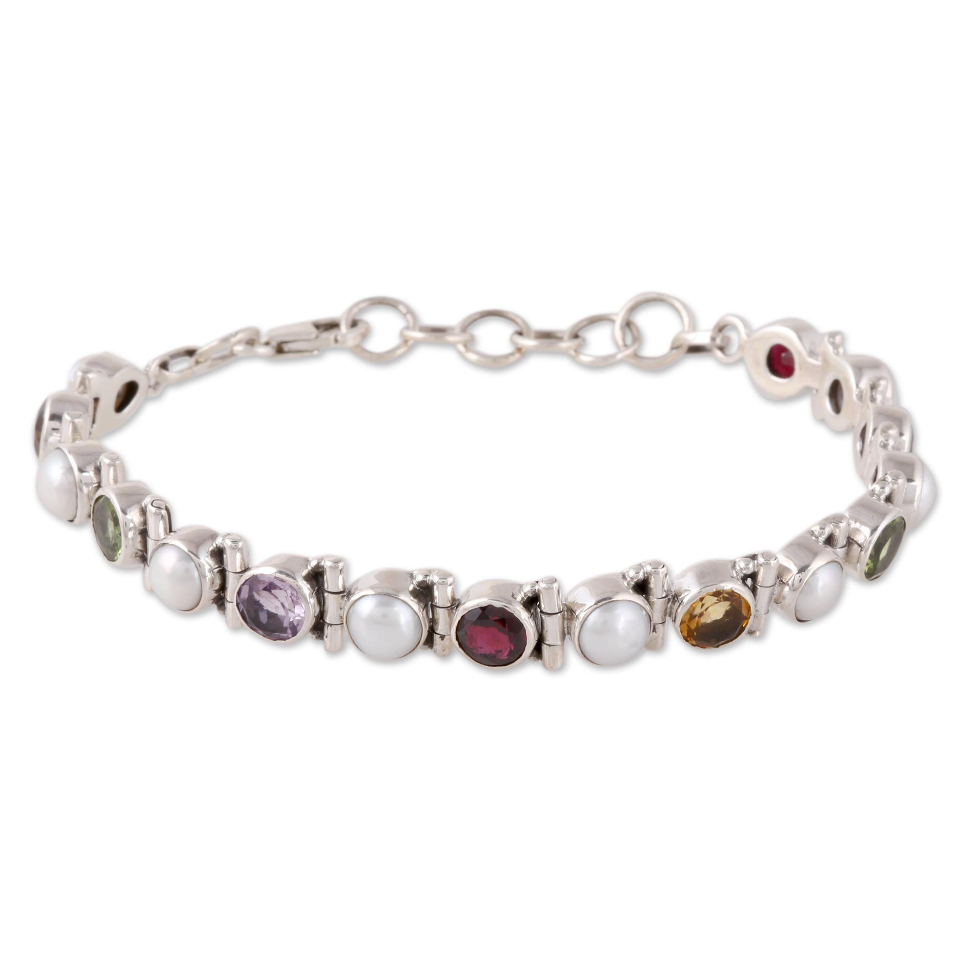 Premium Sparkling Grace Cultured Pearl and Multi-Gem Tennis Bracelet