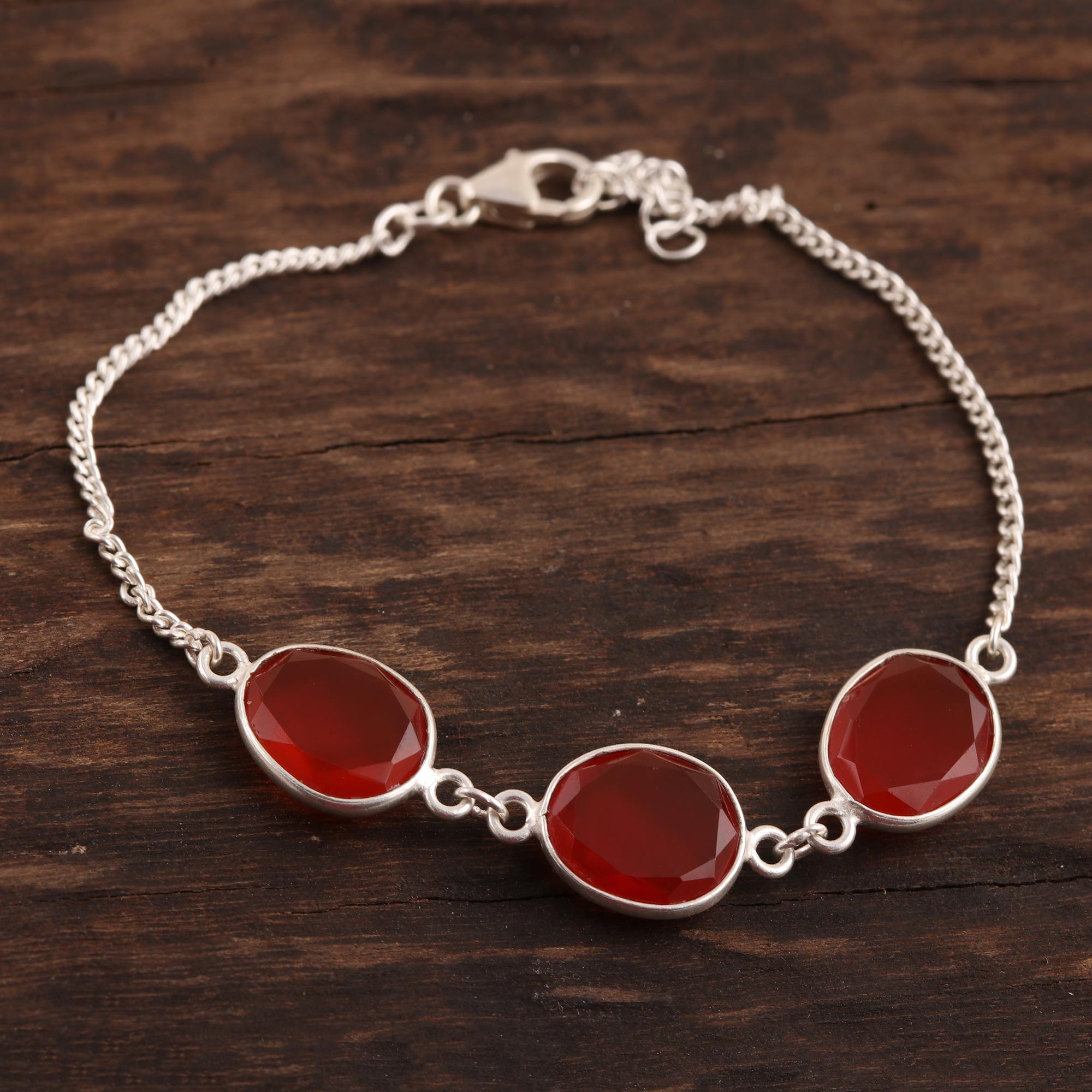 Premium Fiery Glisten 15-Carat Carnelian Bracelet - Handcrafted Sterling Silver Jewelry from India