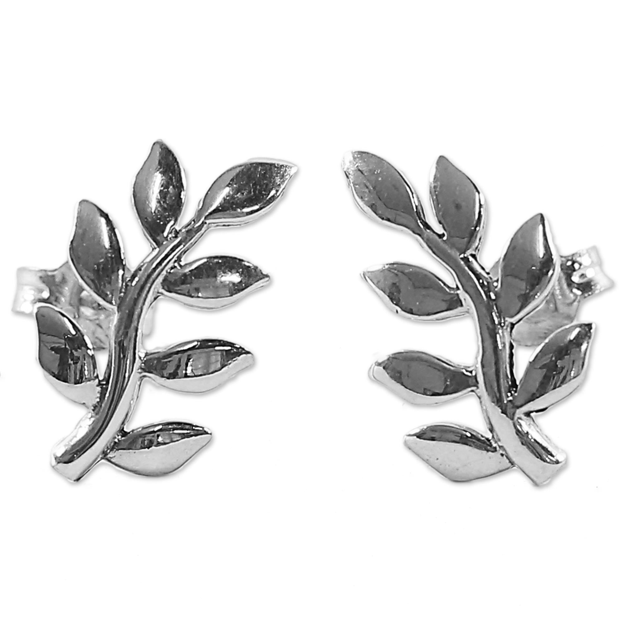 Premium Peaceful Leaves Sterling Silver Button Earrings