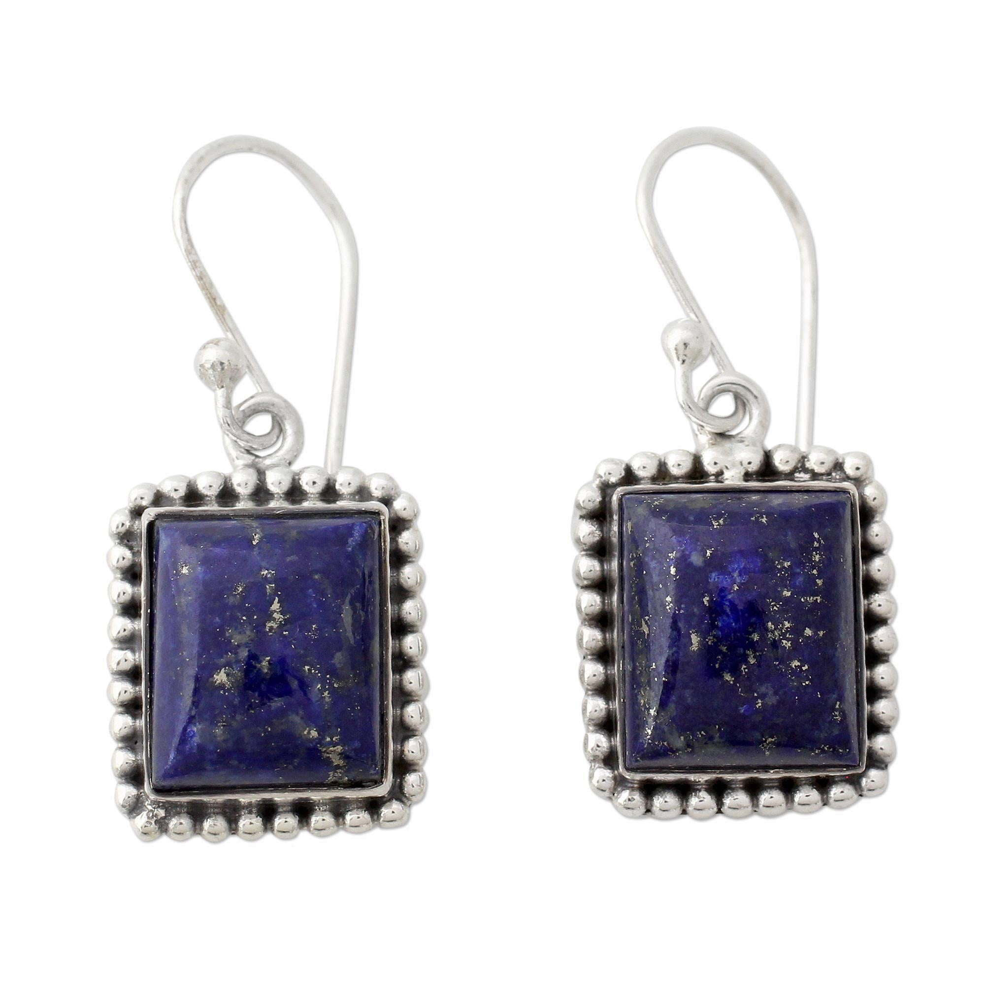 Premium Sterling Silver Lapis Lazuli Dangle Earrings from India – Enhance Your Style with Good Will Spirit