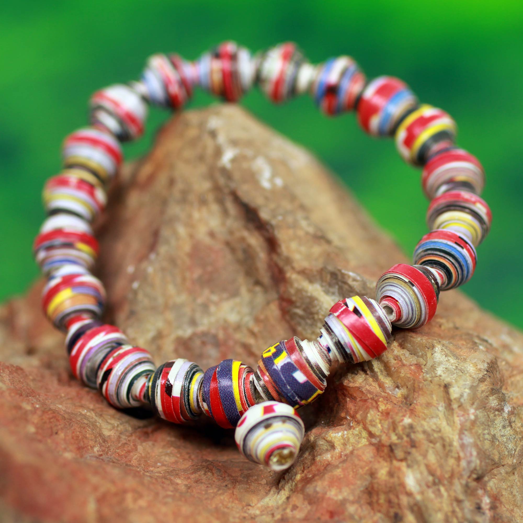 Eco-Chic Love Affair Bracelet - Handmade with Recycled Paper Beads