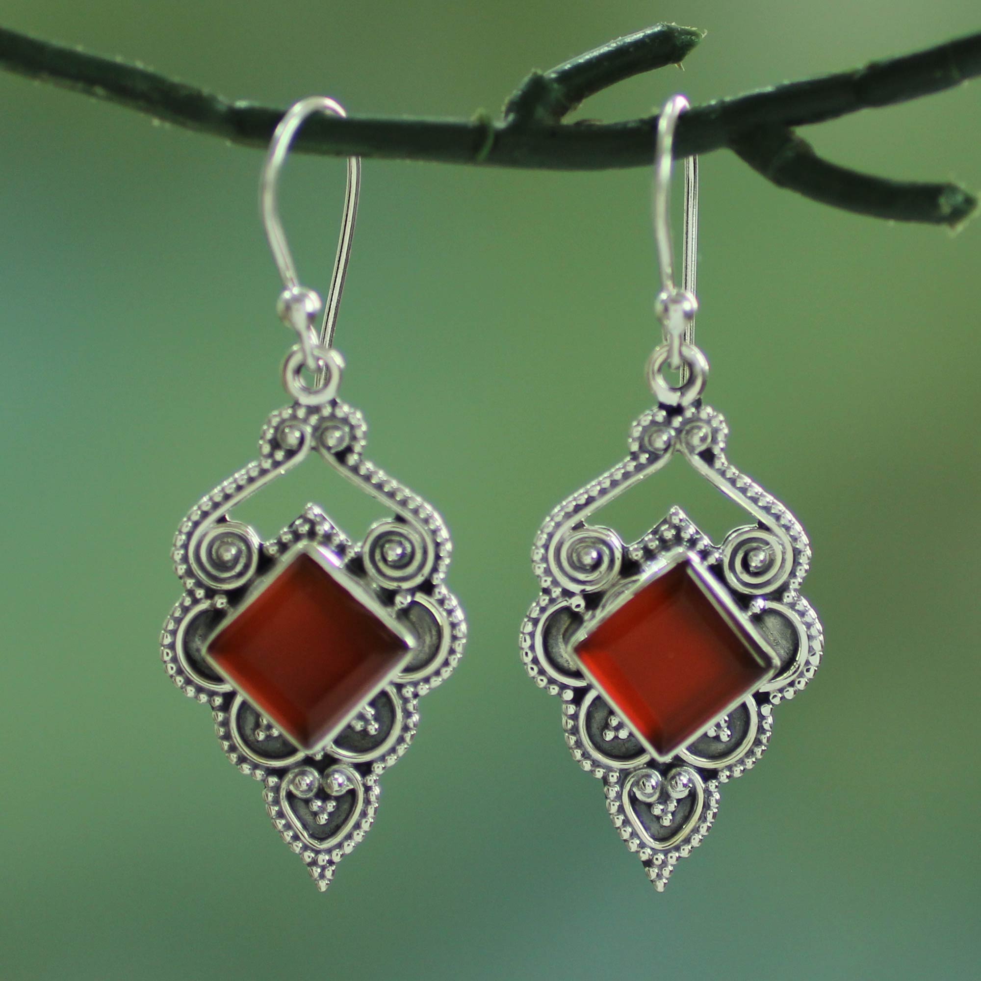 Premium Glorious Orange Carnelian Sterling Silver Dangle Earrings