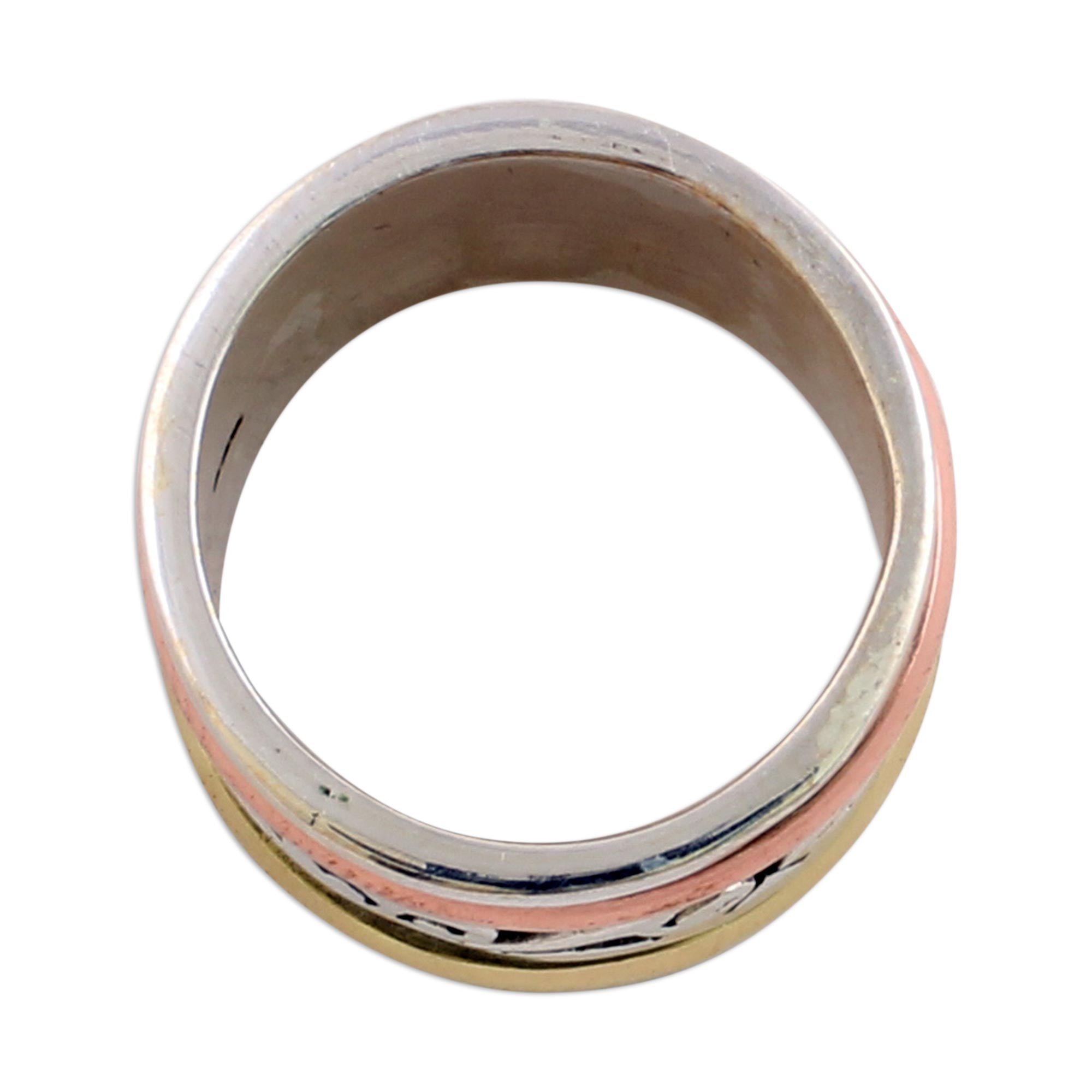 Premium Sterling Silver Spinner Ring with Copper & Brass Accents – Meditation Jewelry by Neetu Barathi