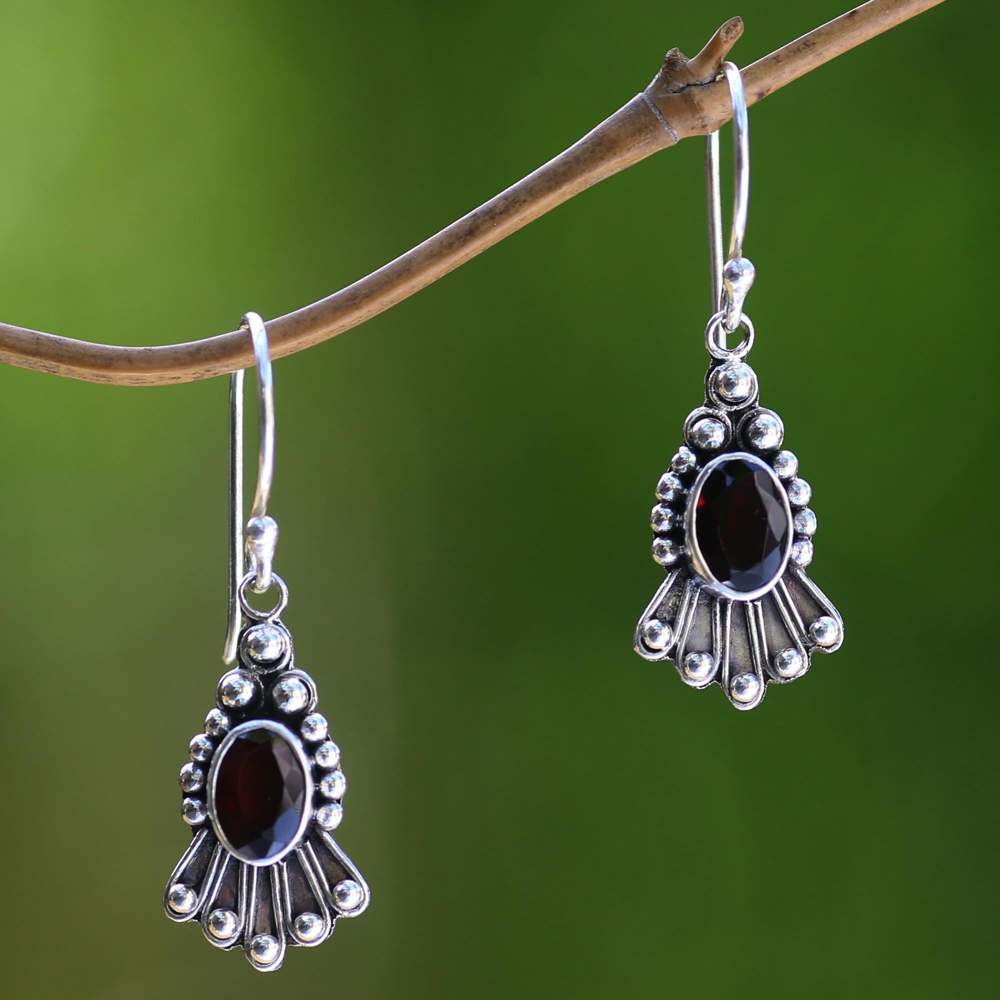 Premium Red Goddess Handmade Sterling Silver Garnet Dangle Earrings