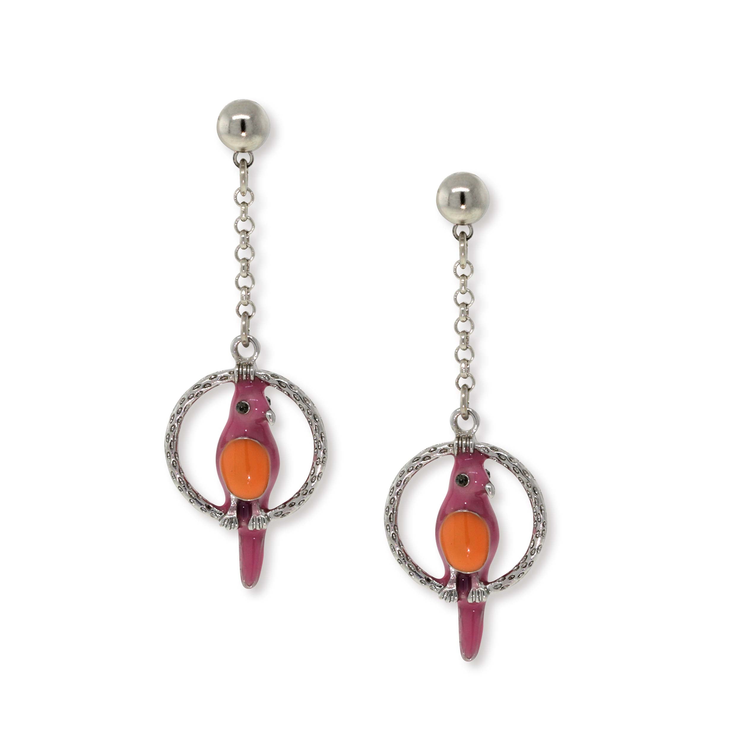 Premium 1928 Jewelry® Pewter Hoop Earrings with Vibrant Parrot Drop & Enamel Detailing