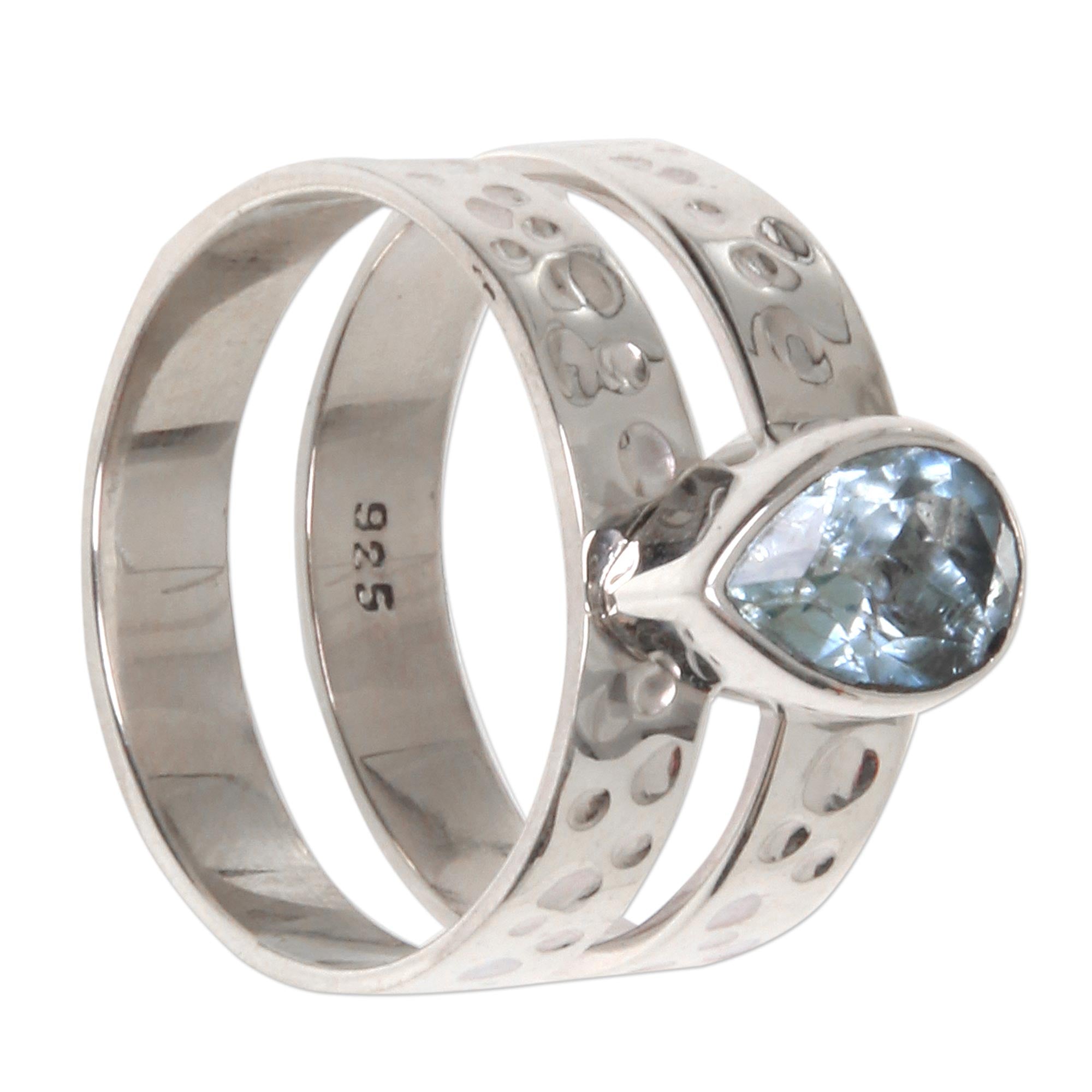 Premium Blue Topaz Sterling Silver Cocktail Ring - Handcrafted Elegance