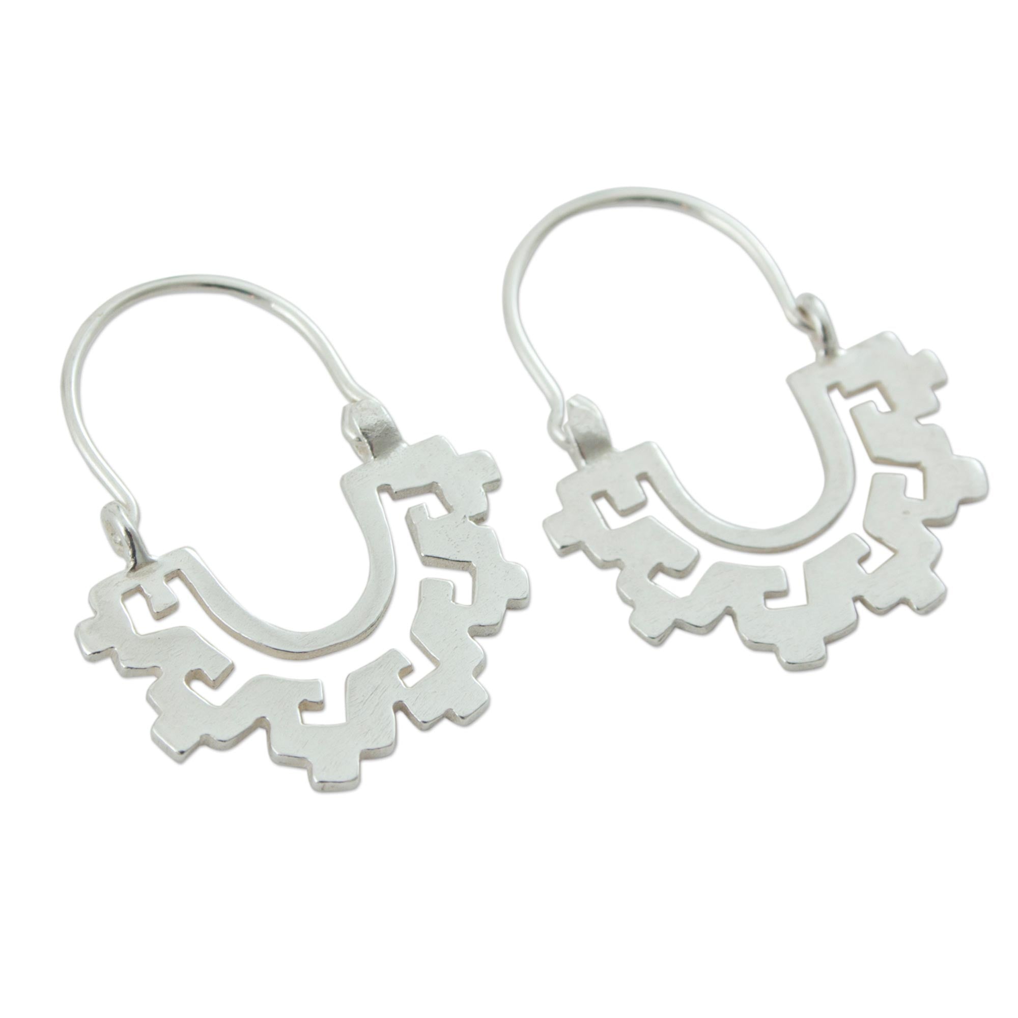 Premium Mitla Sterling Silver Hoop Earrings - Timeless Elegance