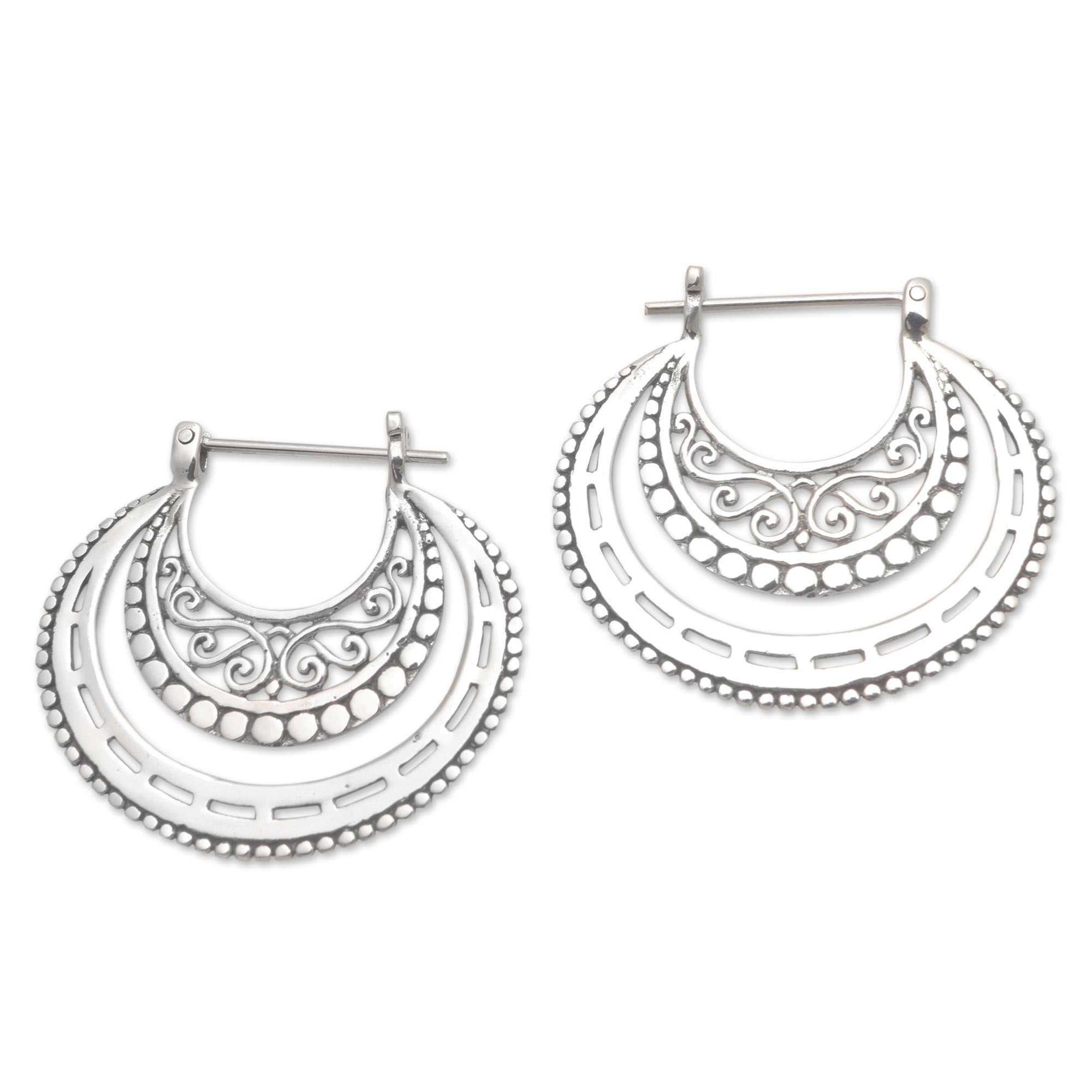 Premium Balinese Sterling Silver Hoop Earrings - Handcrafted Elegance