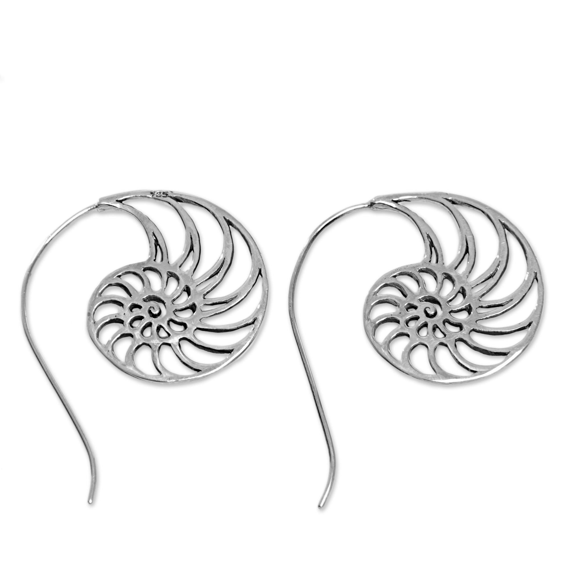 Premium Spiral Nautilus Shell Drop Earrings - Handmade Sterling Silver