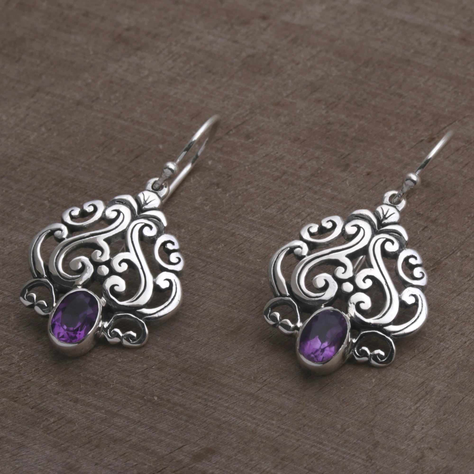 Premium Amethyst Dangle Earrings in Sterling Silver - Handcrafted in Bali