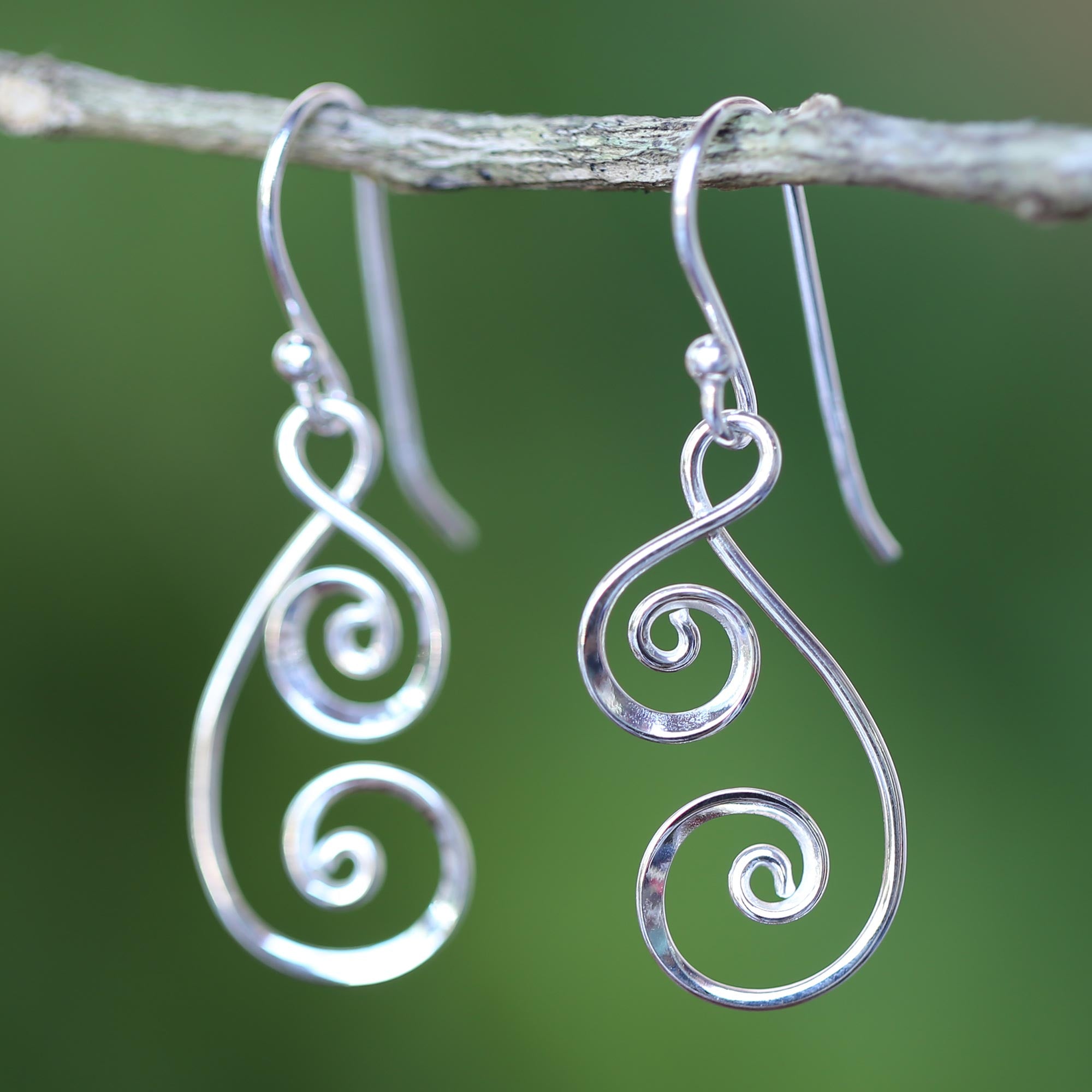 Premium Lanna Spirals Handcrafted Sterling Silver Dangle Earrings - Thai Art Inspired