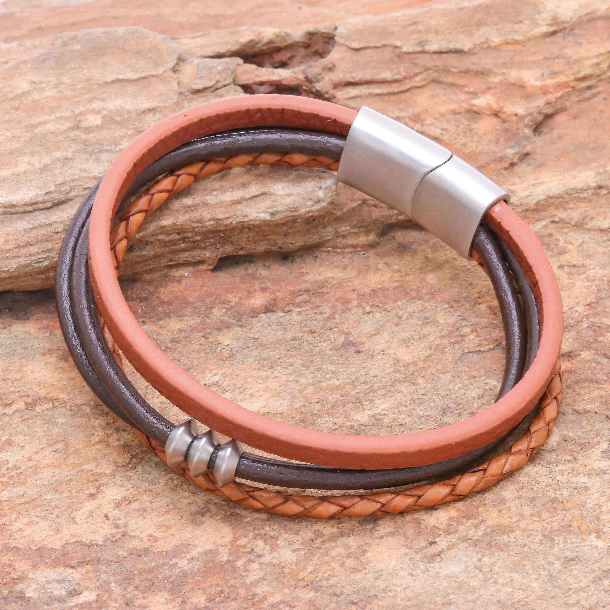 Premium Free Spirited Brown Leather Cord Bracelet - Handcrafted in Thailand