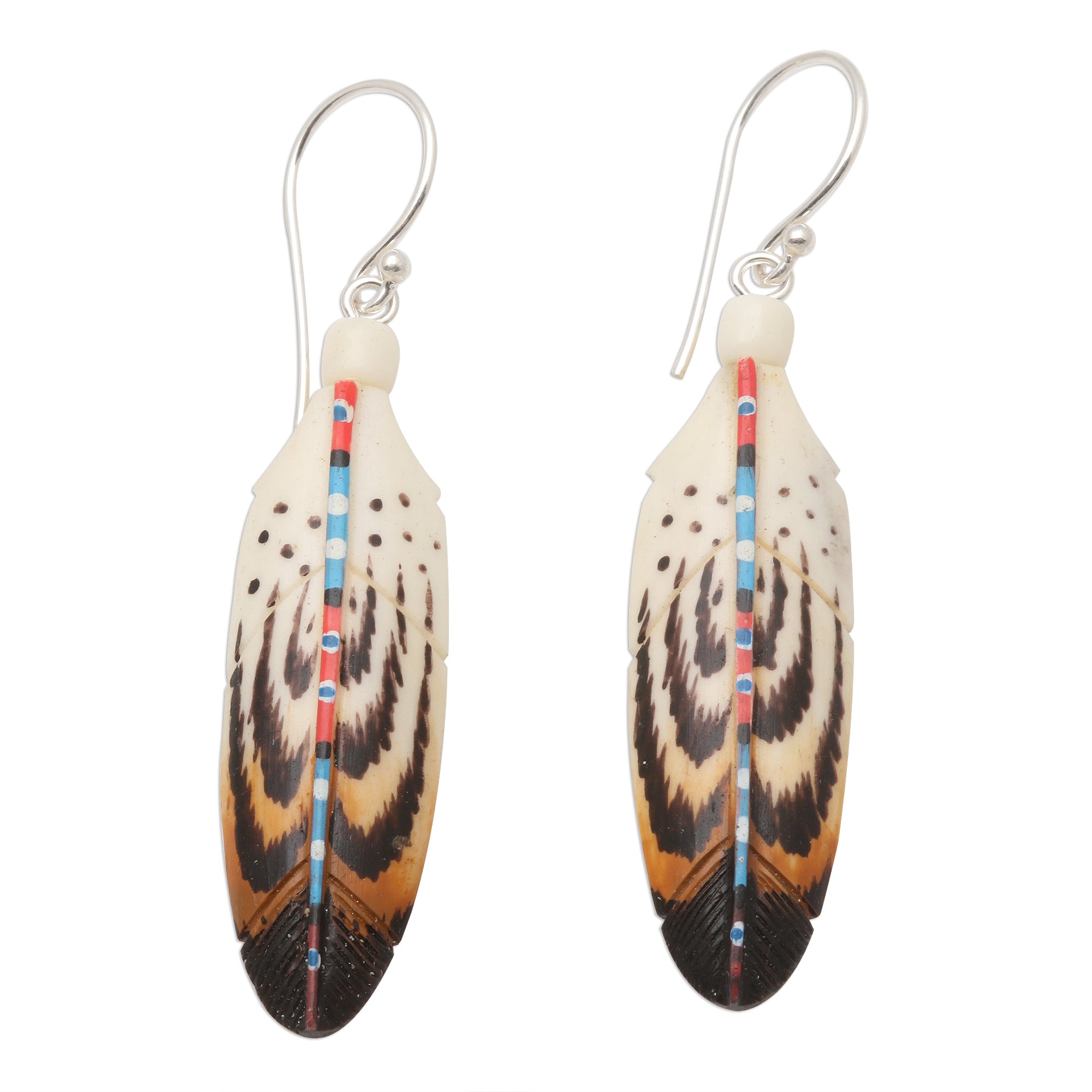 Premium Handcrafted Falcon Feather Bone Earrings – Sterling Silver Hooks