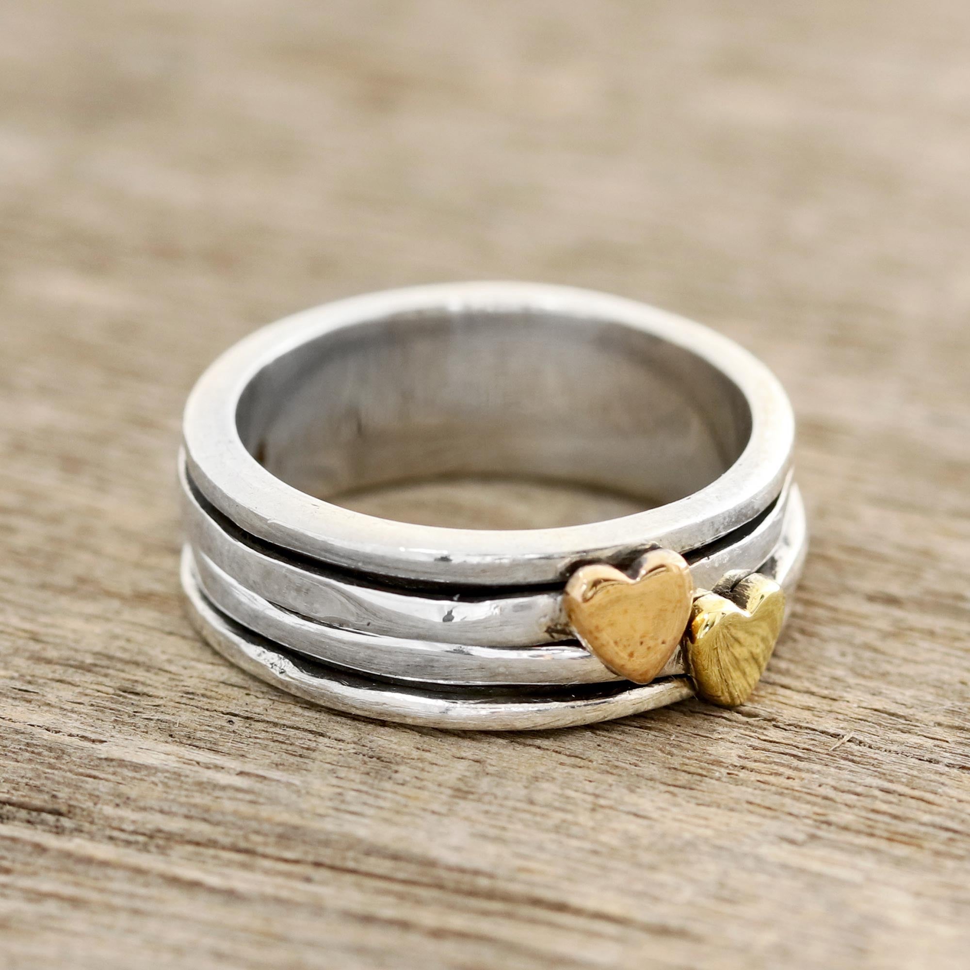 Premium Sterling Silver and Brass Heart Spinner Ring by Neetu Barathi