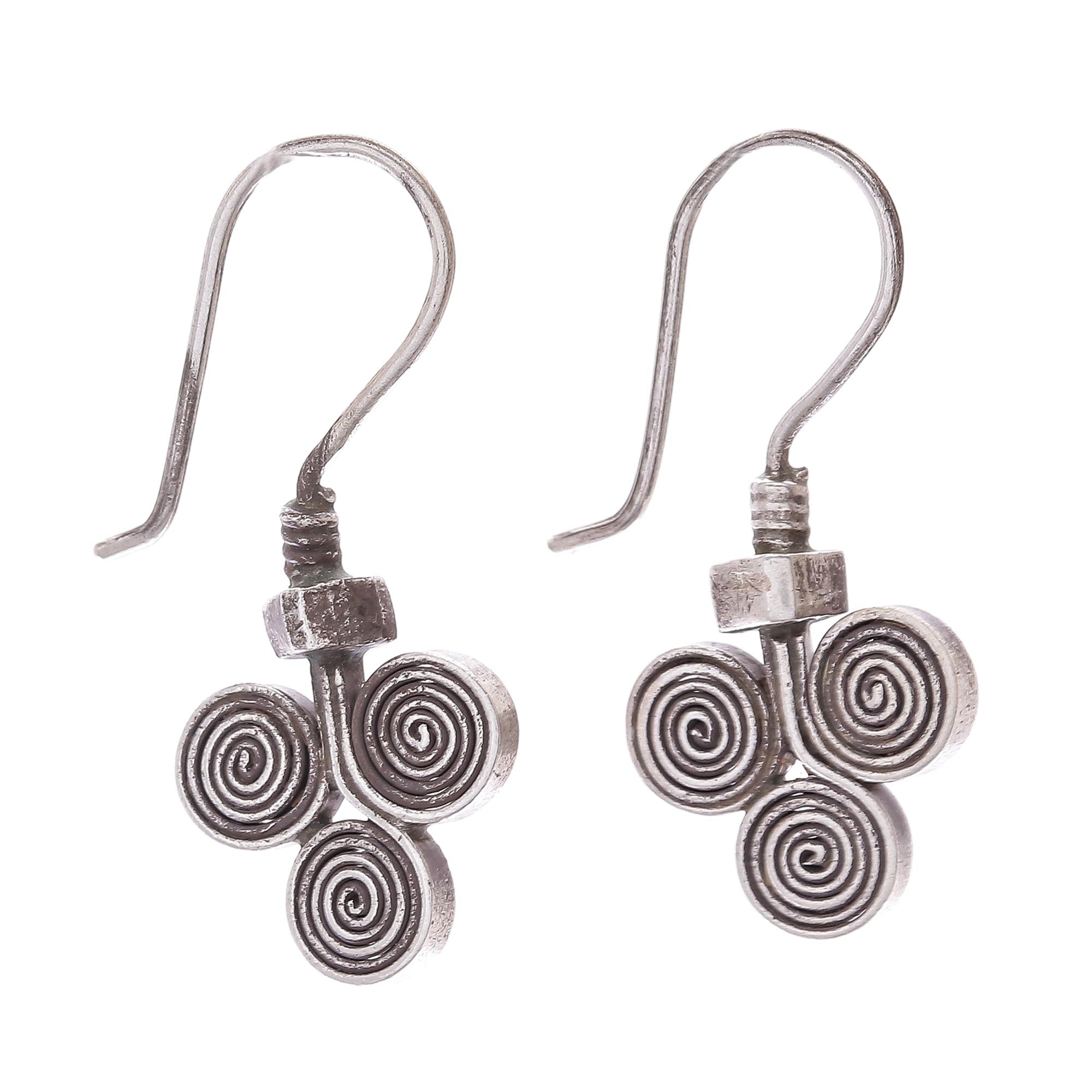 Premium Kariang Curls Oxidized 950 Silver Spiral Drop Earrings - Handcrafted Elegance