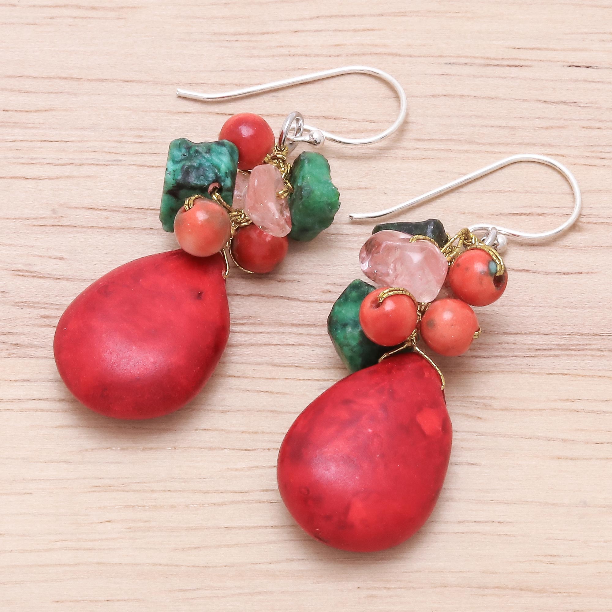 Premium Summer Fire Multi-Gemstone Dangle Earrings - Handcrafted in Thailand