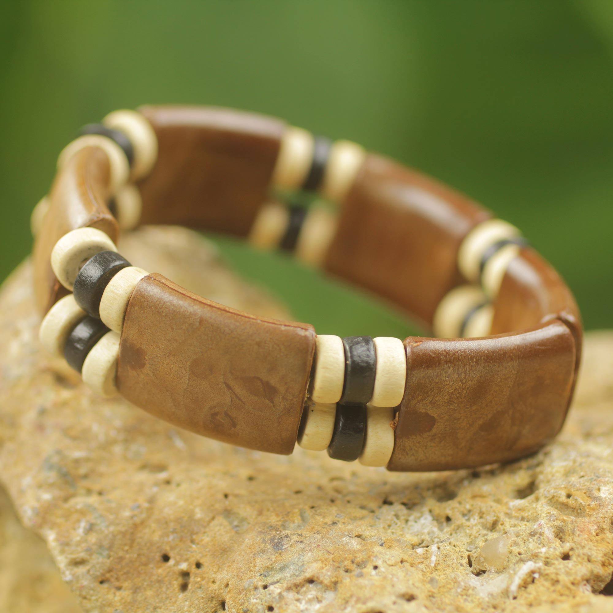 Premium Eco-Friendly Wood & Recycled Bead Bracelet – Handcrafted in Ghana