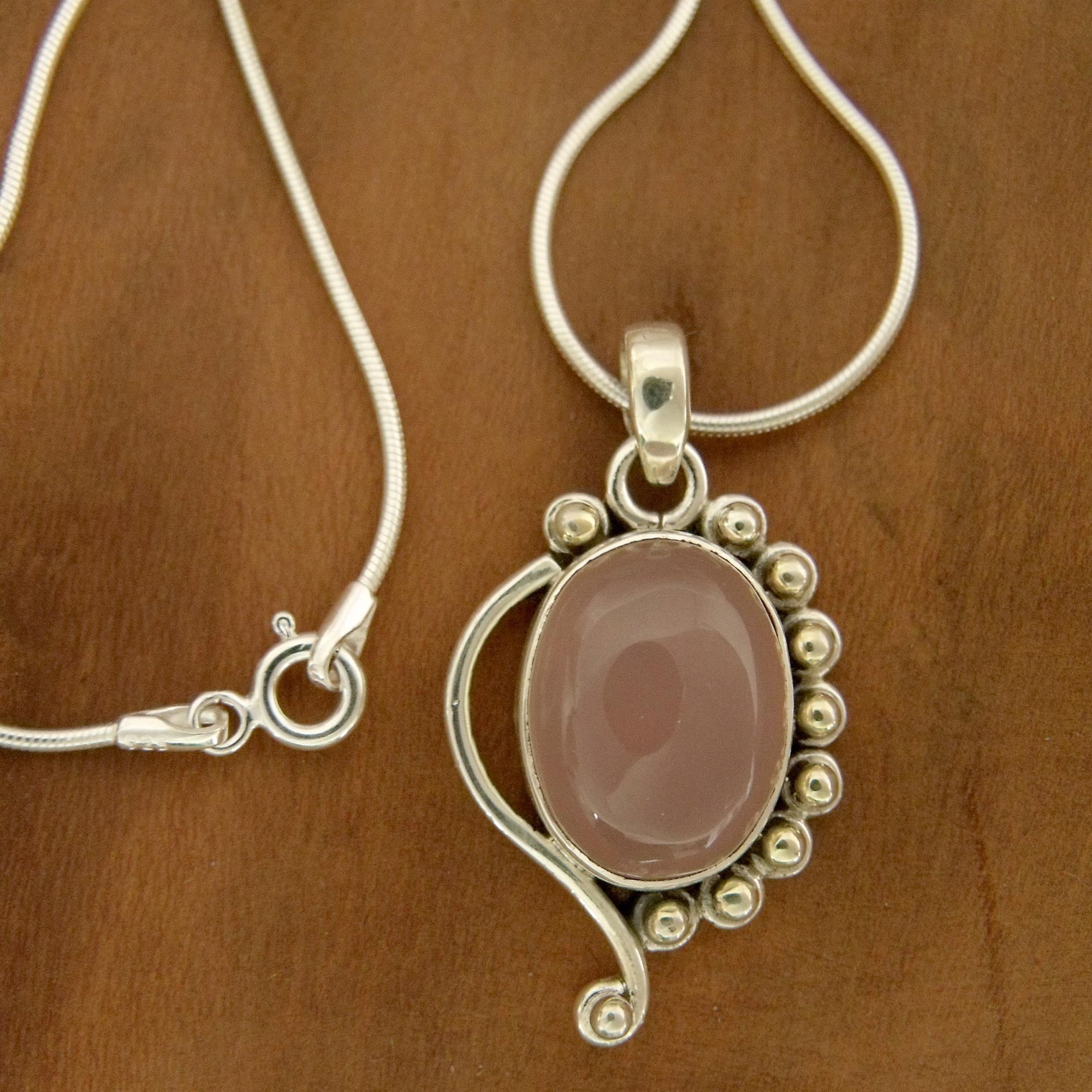 Premium Delhi Romance Sterling Silver & Rose Quartz Pendant Necklace