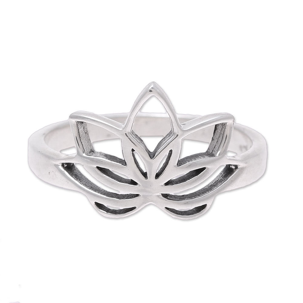 Premium Sterling Silver Lotus Flower Cocktail Ring - Elegant Indian Design