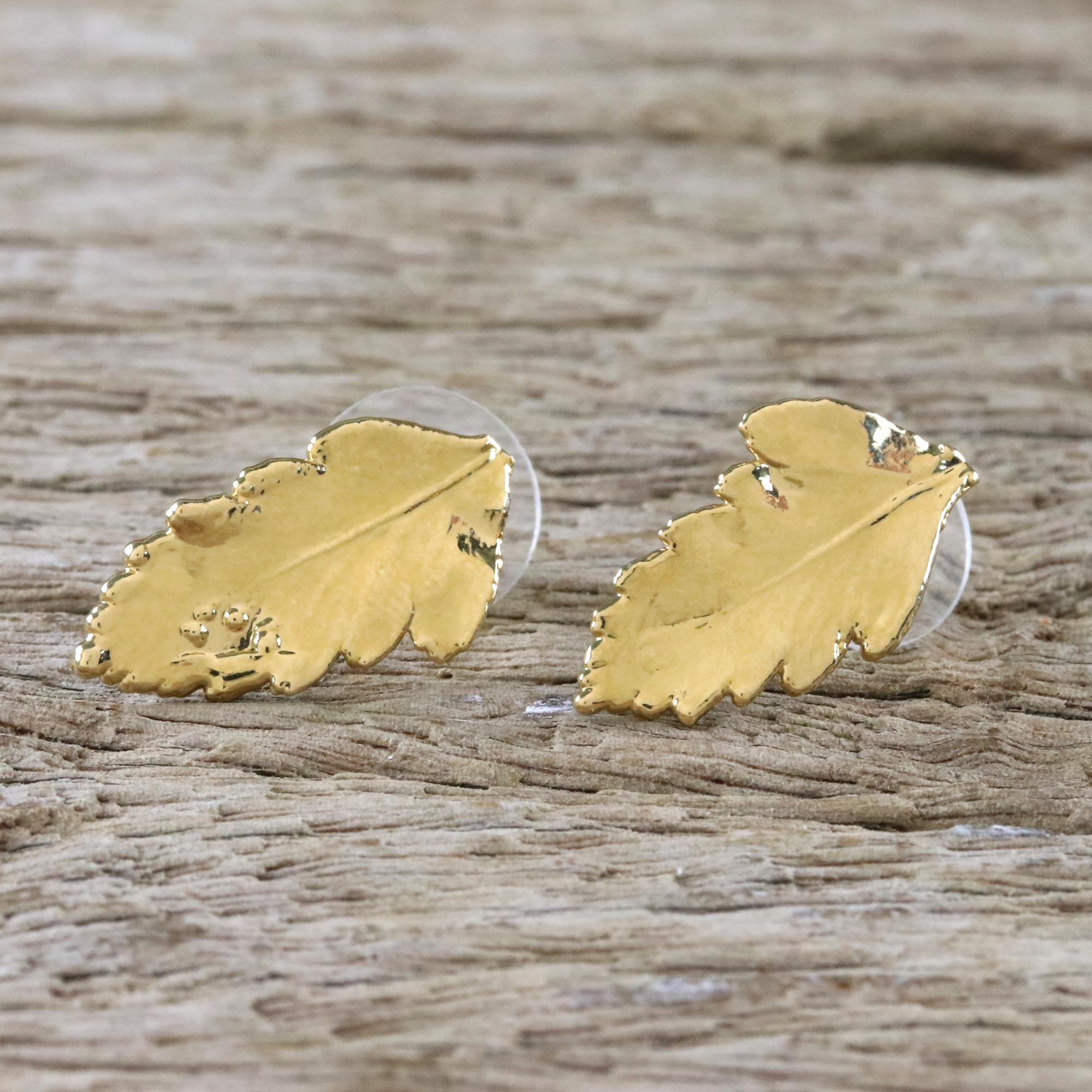 Premium 22k Gold Plated Davallia Leaf Earrings - Handcrafted in Thailand