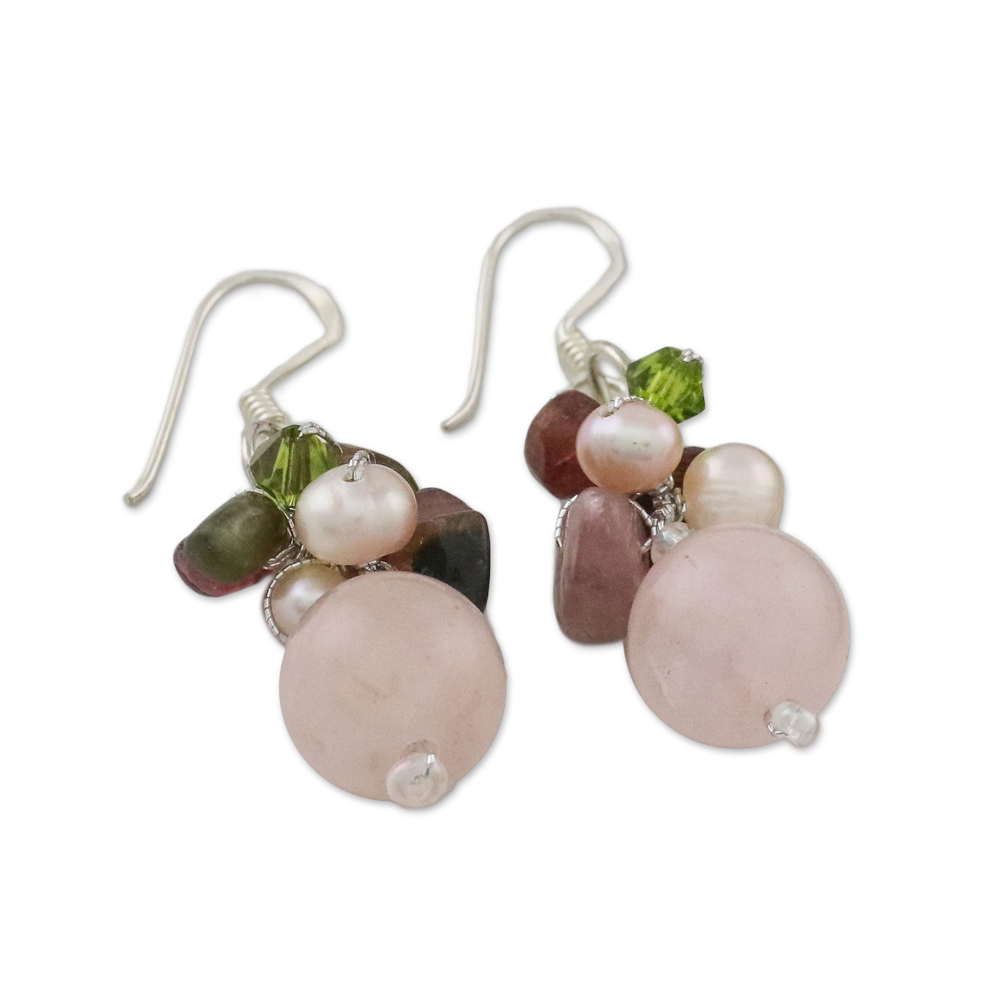 Premium Cultured Pearl & Rose Quartz Sterling Silver Earrings