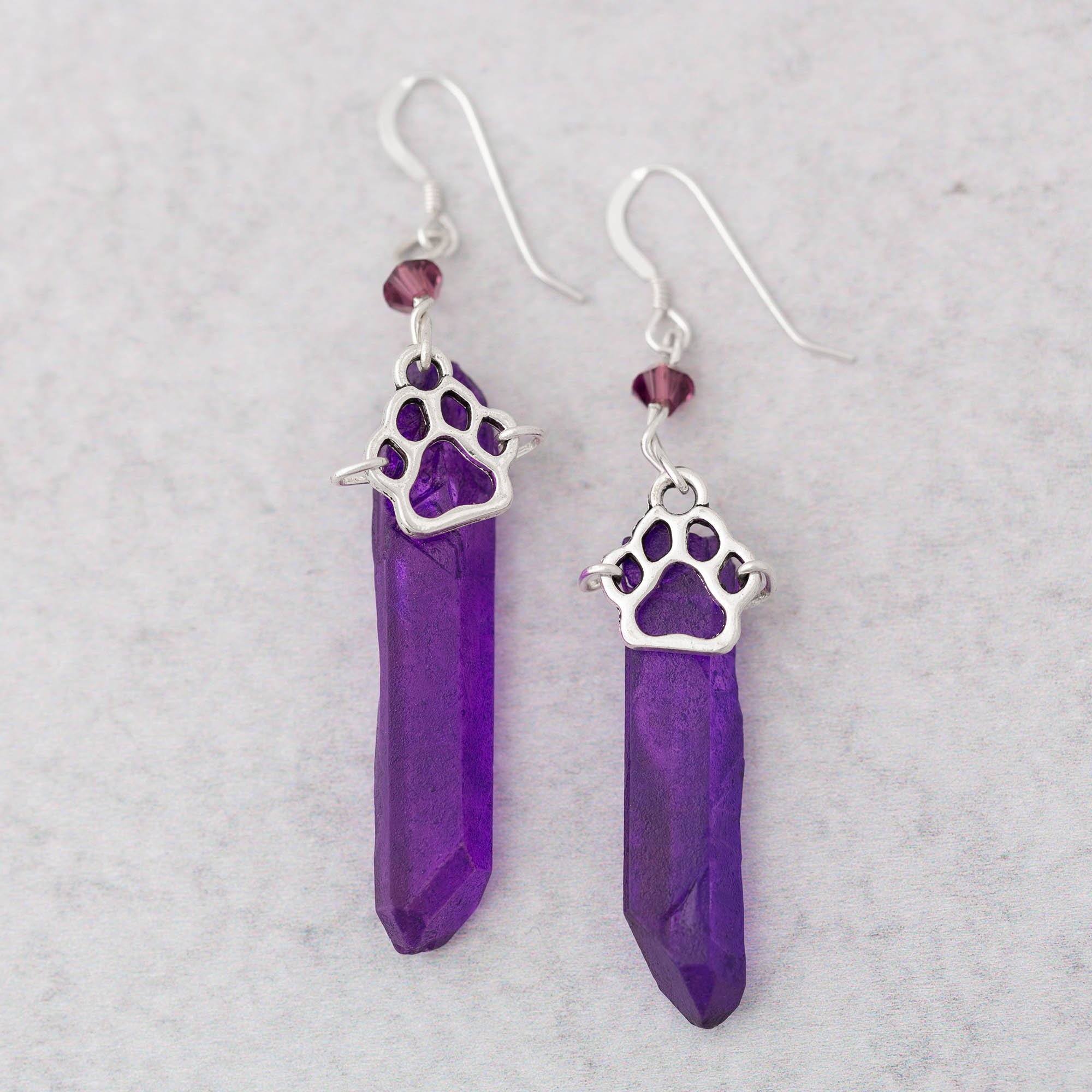 Premium Purple Paw Quartz Earrings - Handcrafted Elegance