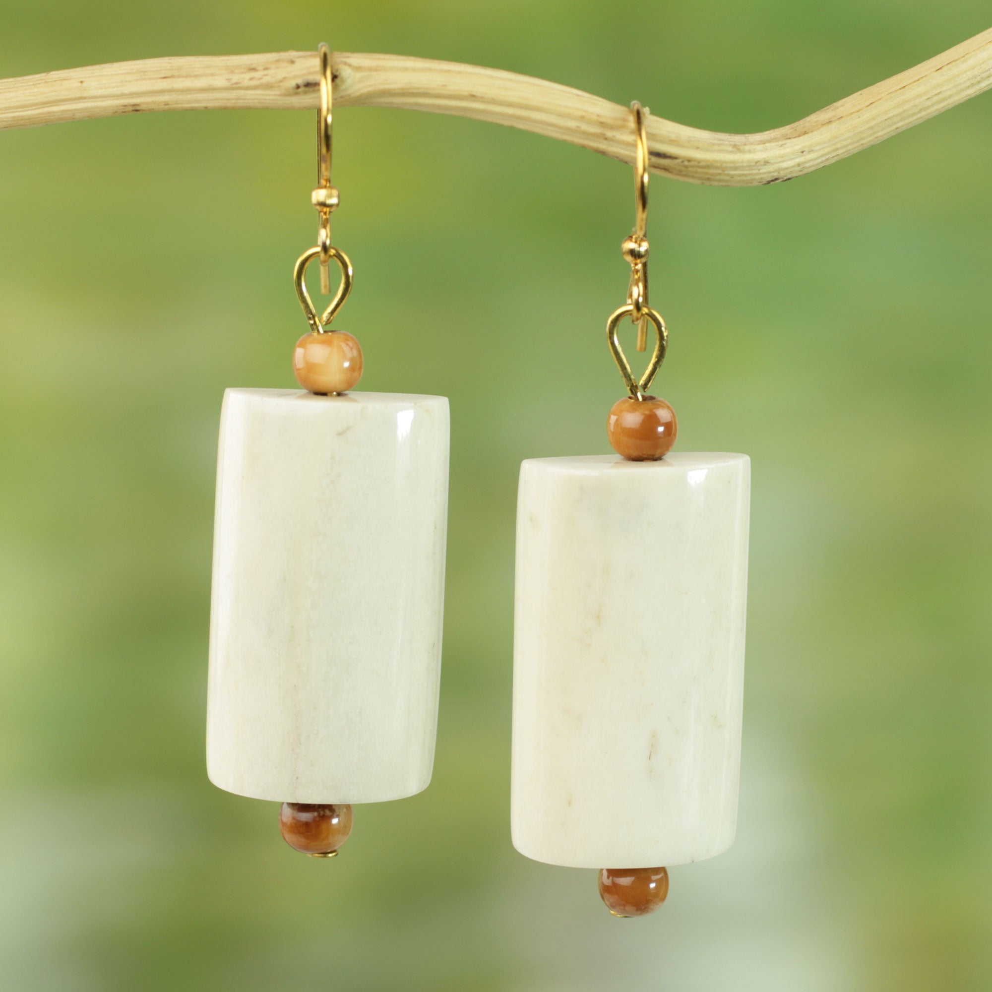 Premium Glowing Path Handmade Cow Bone Dangle Earrings – West African Artisan Collection