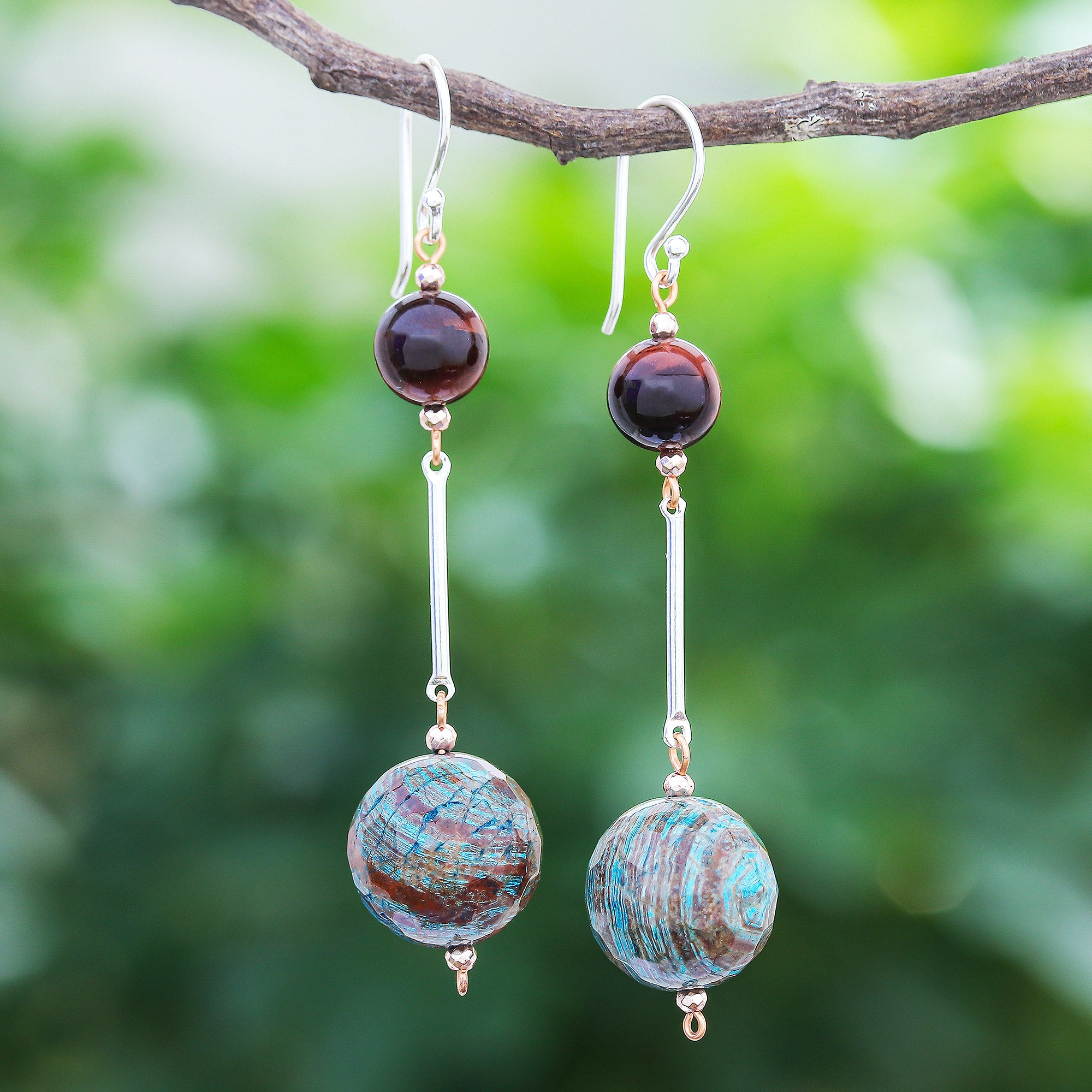 Premium Earthly Love Jasper and Tiger's Eye Dangle Earrings - Handcrafted Elegance