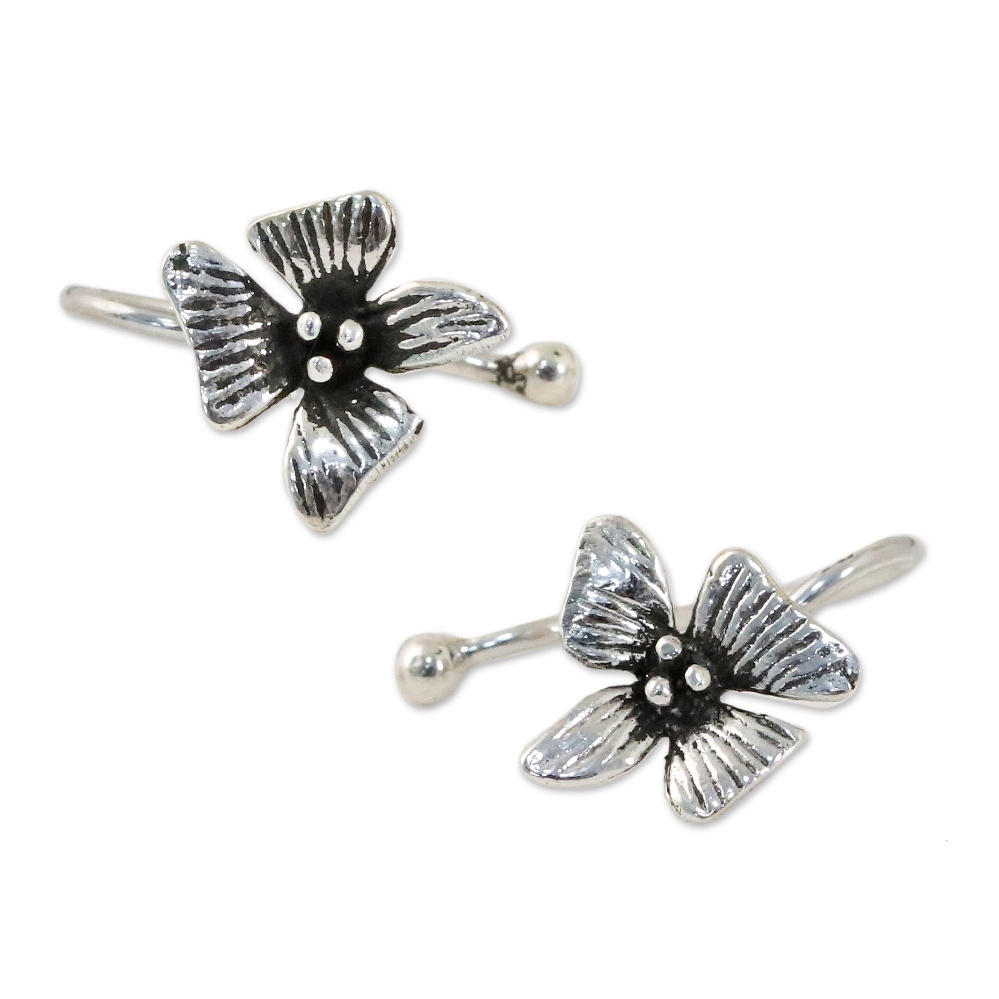 Premium Sterling Silver Orchid Ear Cuffs – Handcrafted Elegance from Thailand