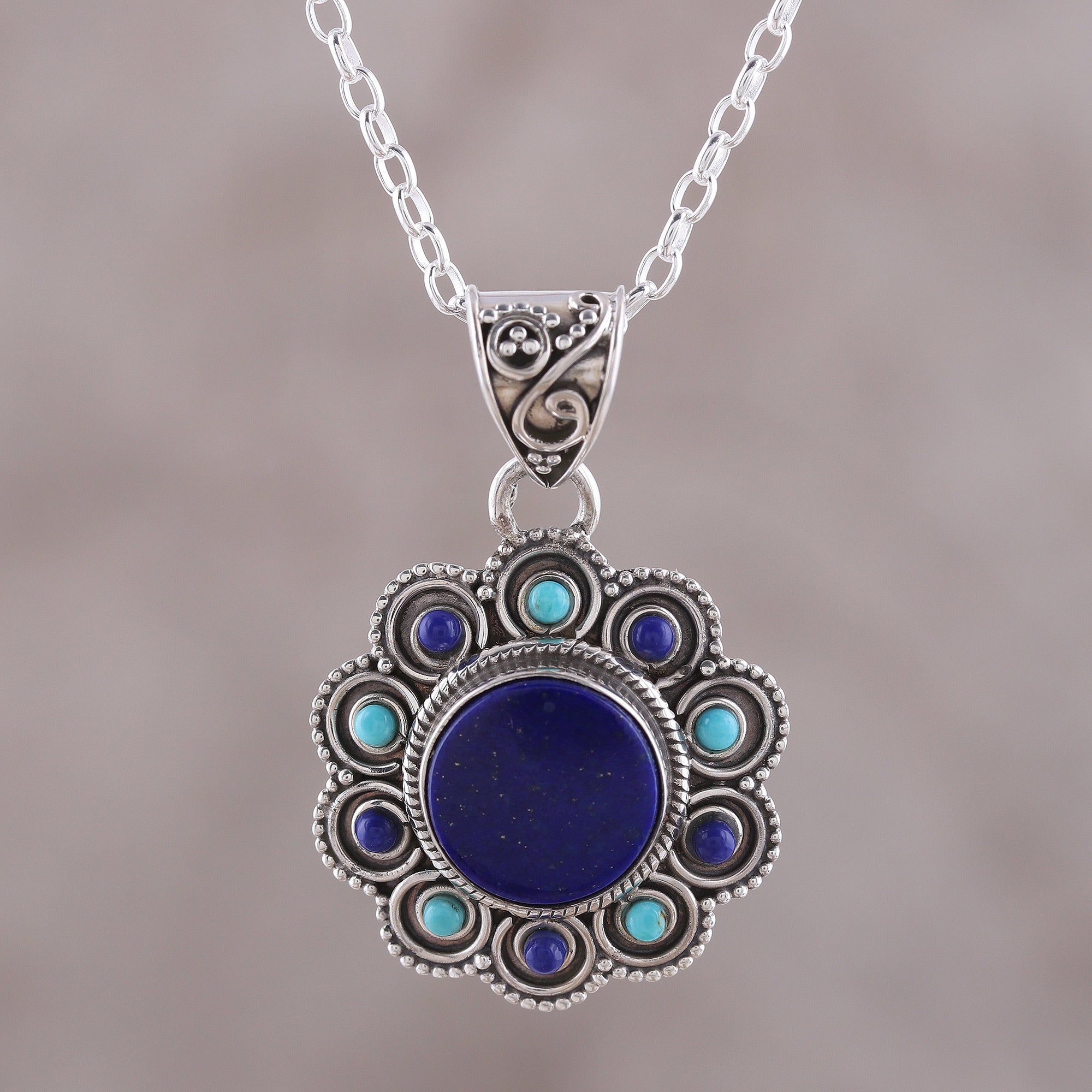 Premium Magical Bloom Lapis Lazuli & Turquoise Pendant Necklace