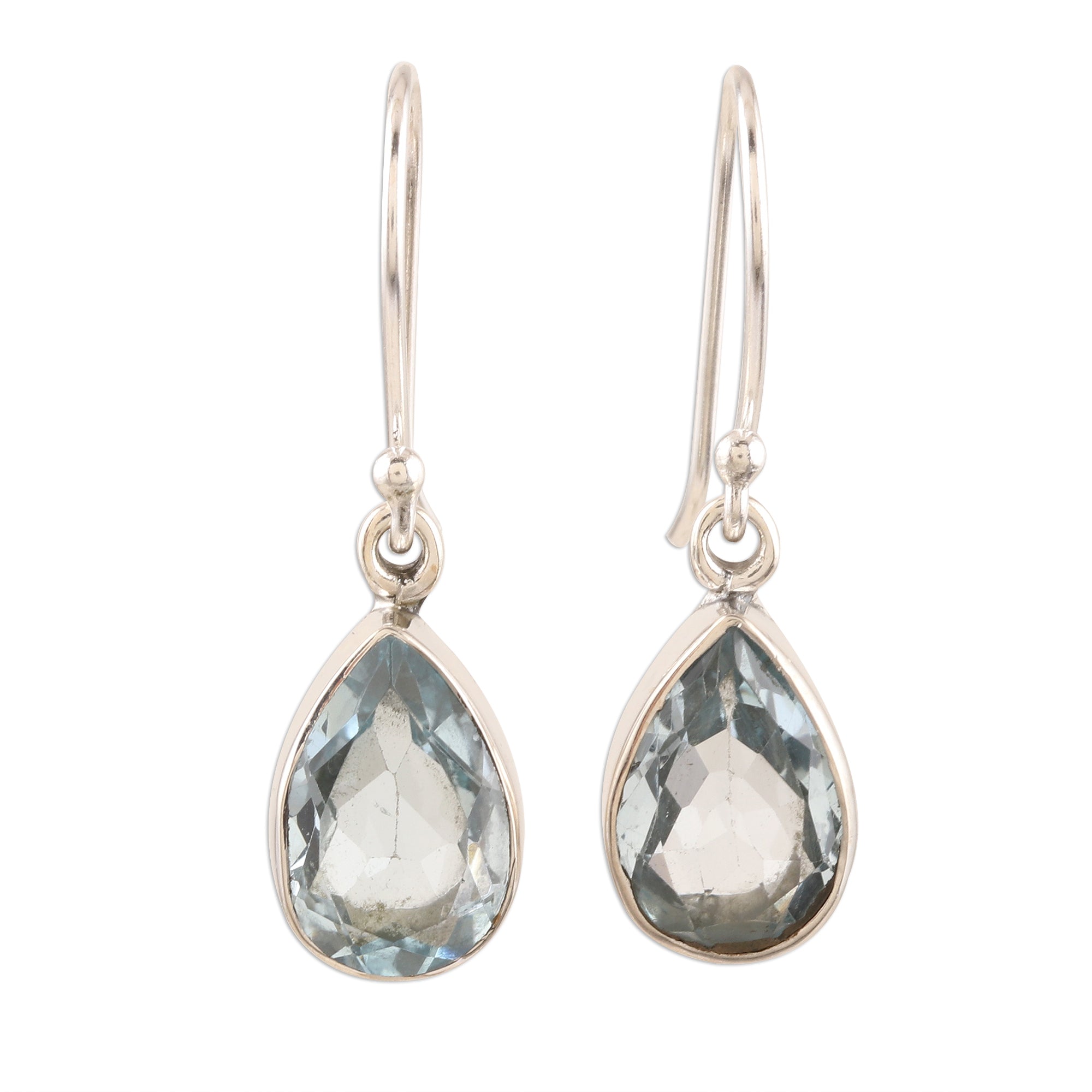 Premium Blue Droplets Teardrop Faceted Blue Topaz Silver Dangle Earrings