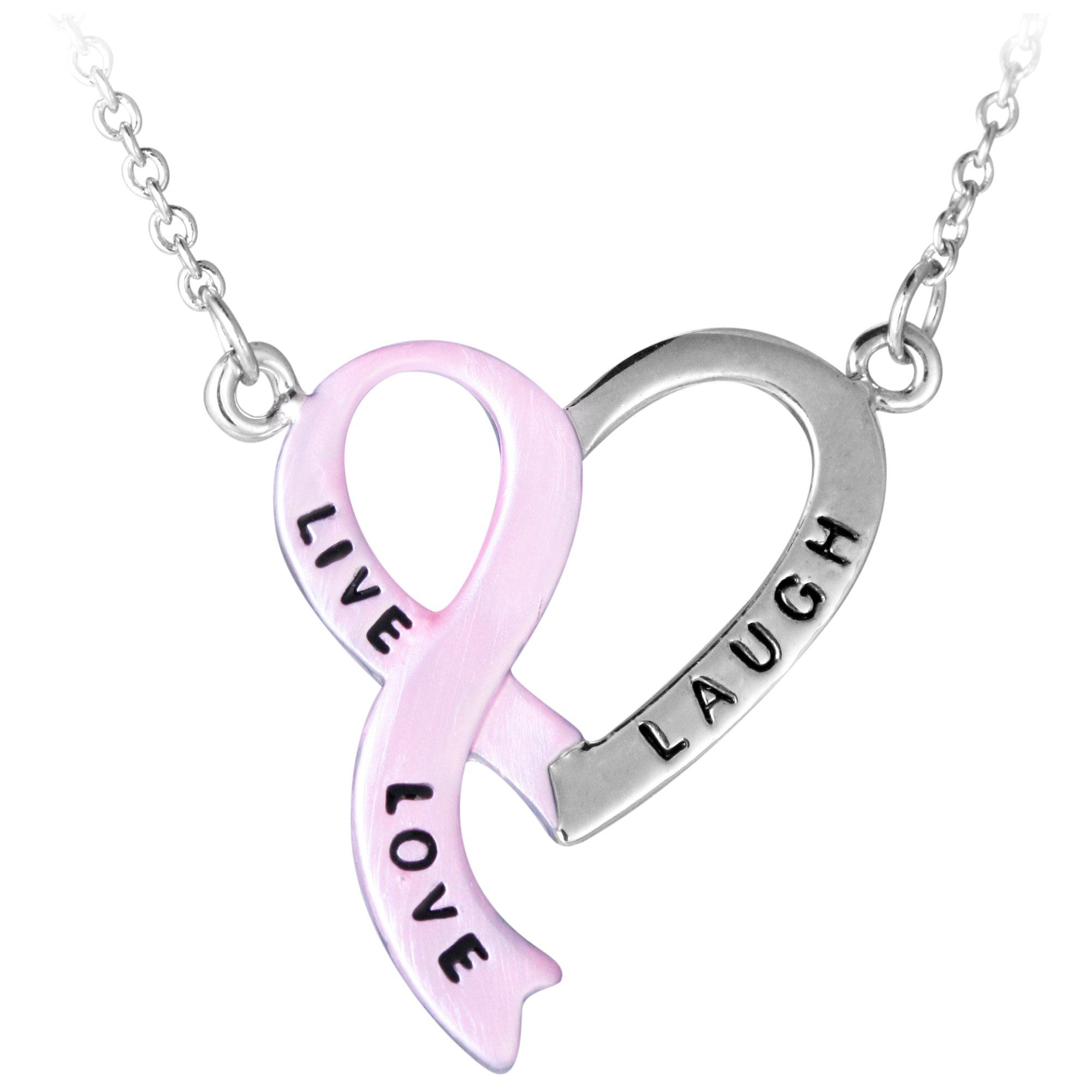 Premium Live, Laugh, Love Pink Ribbon Heart Necklace - Symbol of Hope & Awareness