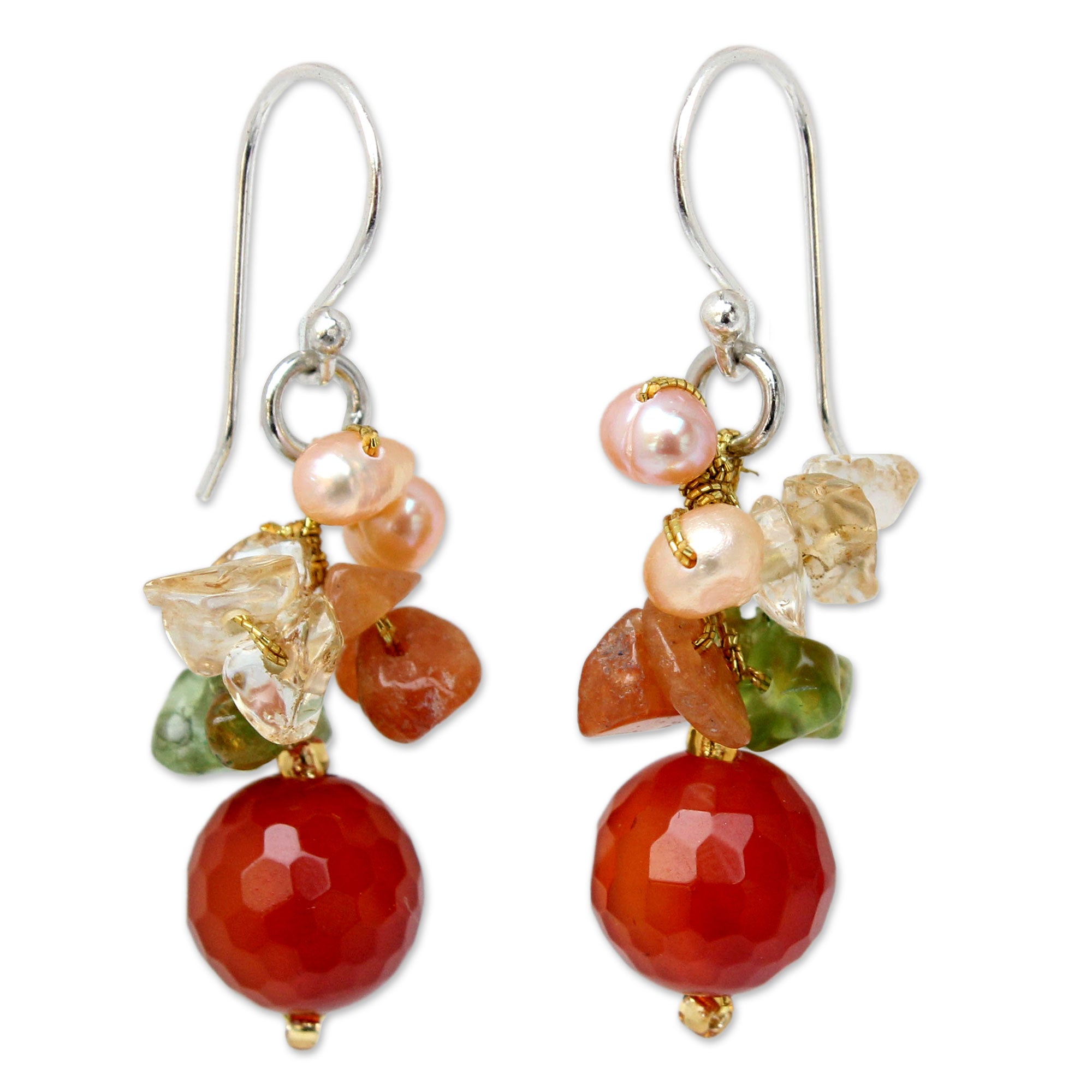 Premium Radiant Love Pearl & Gemstone Cluster Earrings