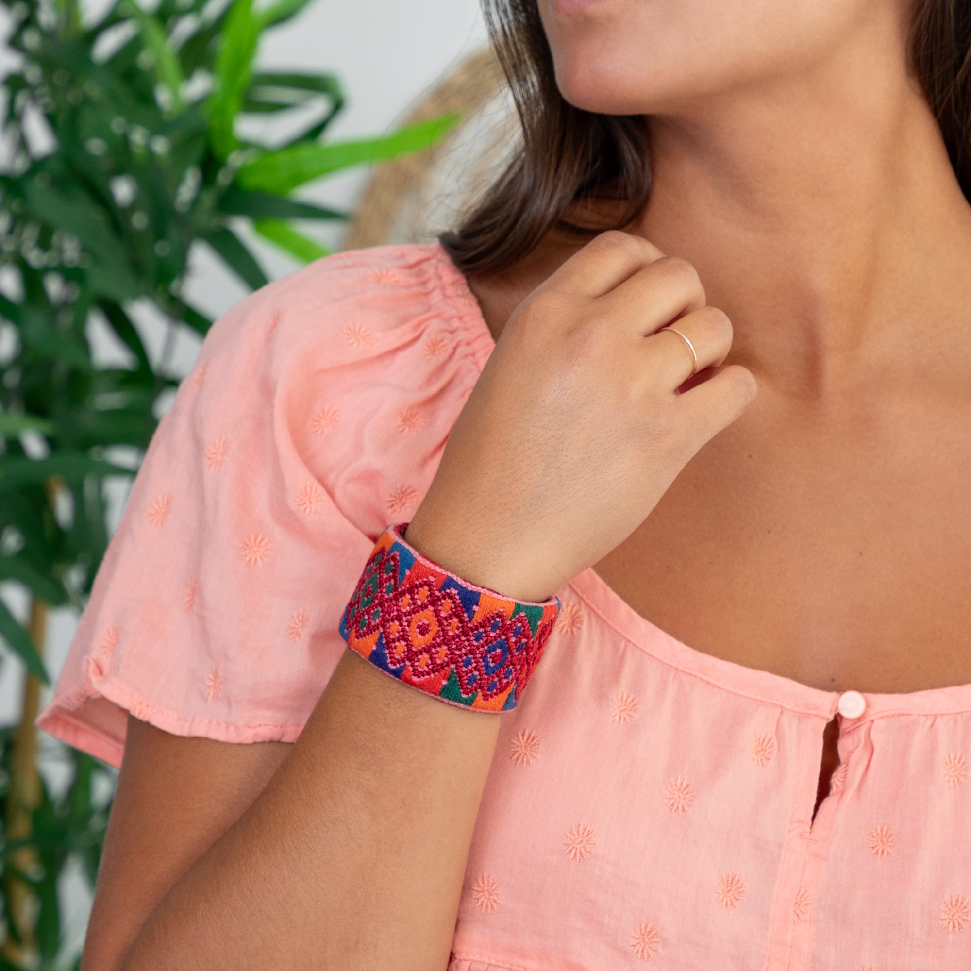 Premium Upcycled Huipil Cuff Bracelet - Handwoven Bohemian Style