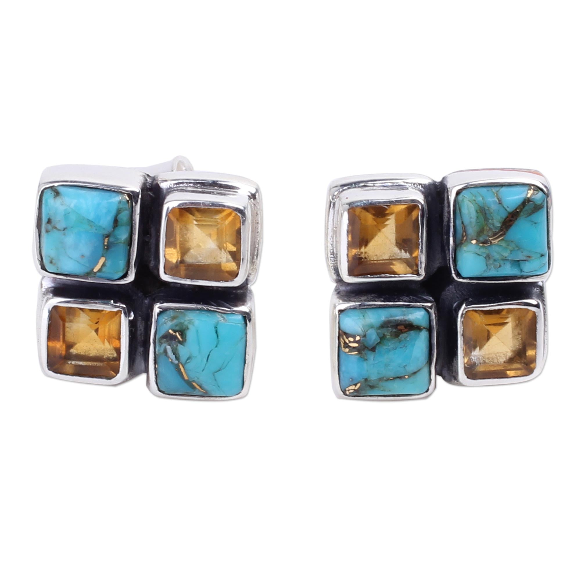 Premium Harmonious Sky Citrine & Turquoise Button Earrings