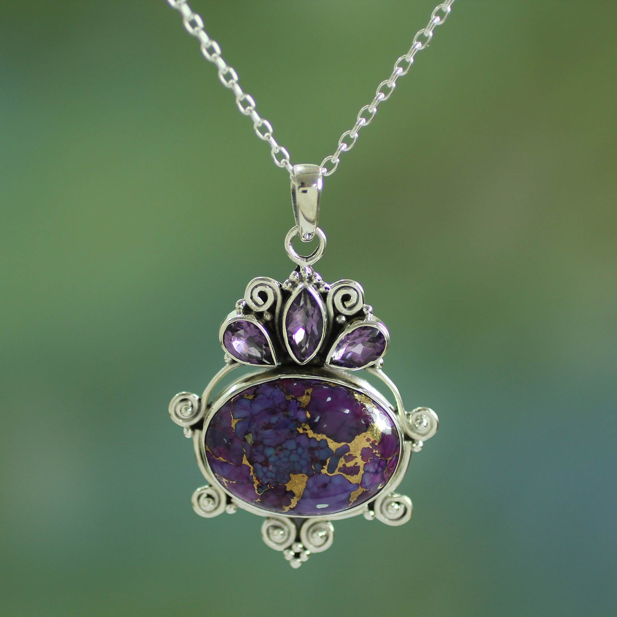 Premium Royal Coronation Turquoise & Amethyst Pendant Necklace