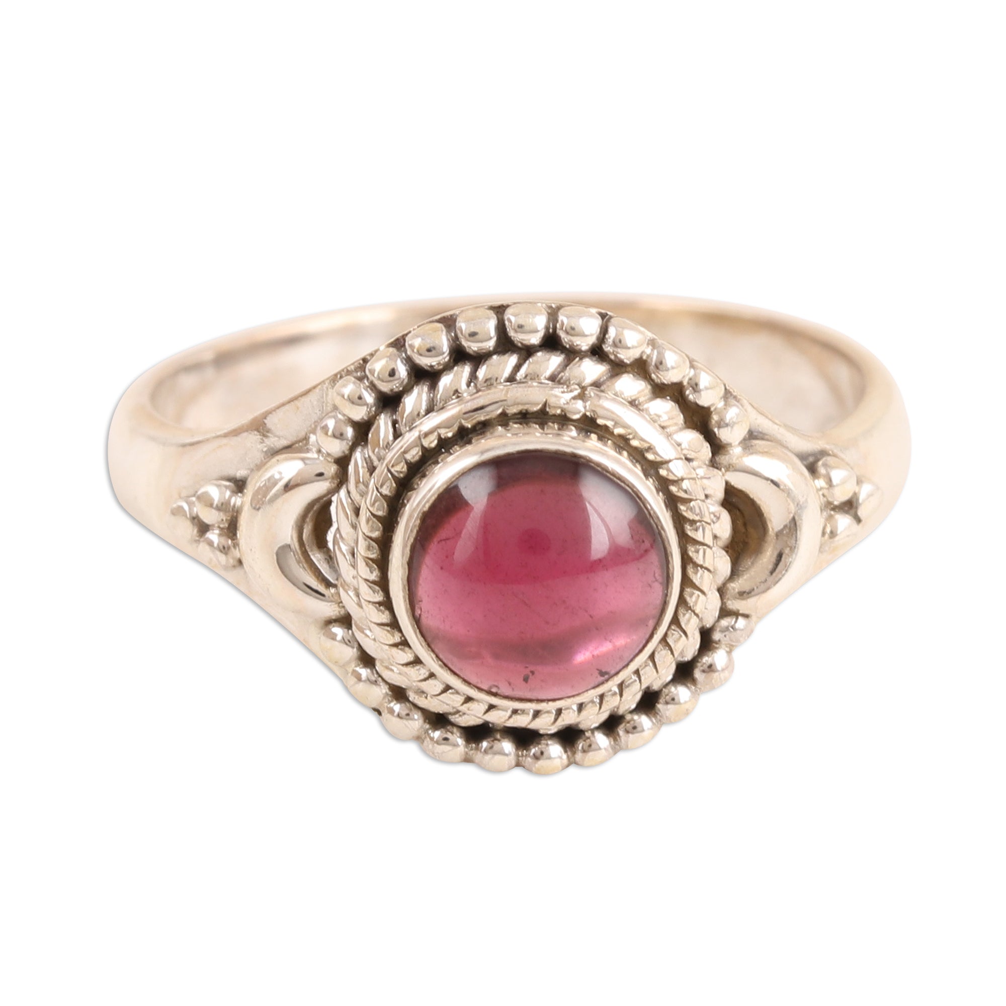 Premium Moon Garnet & Sterling Silver Cocktail Ring - Handcrafted in India