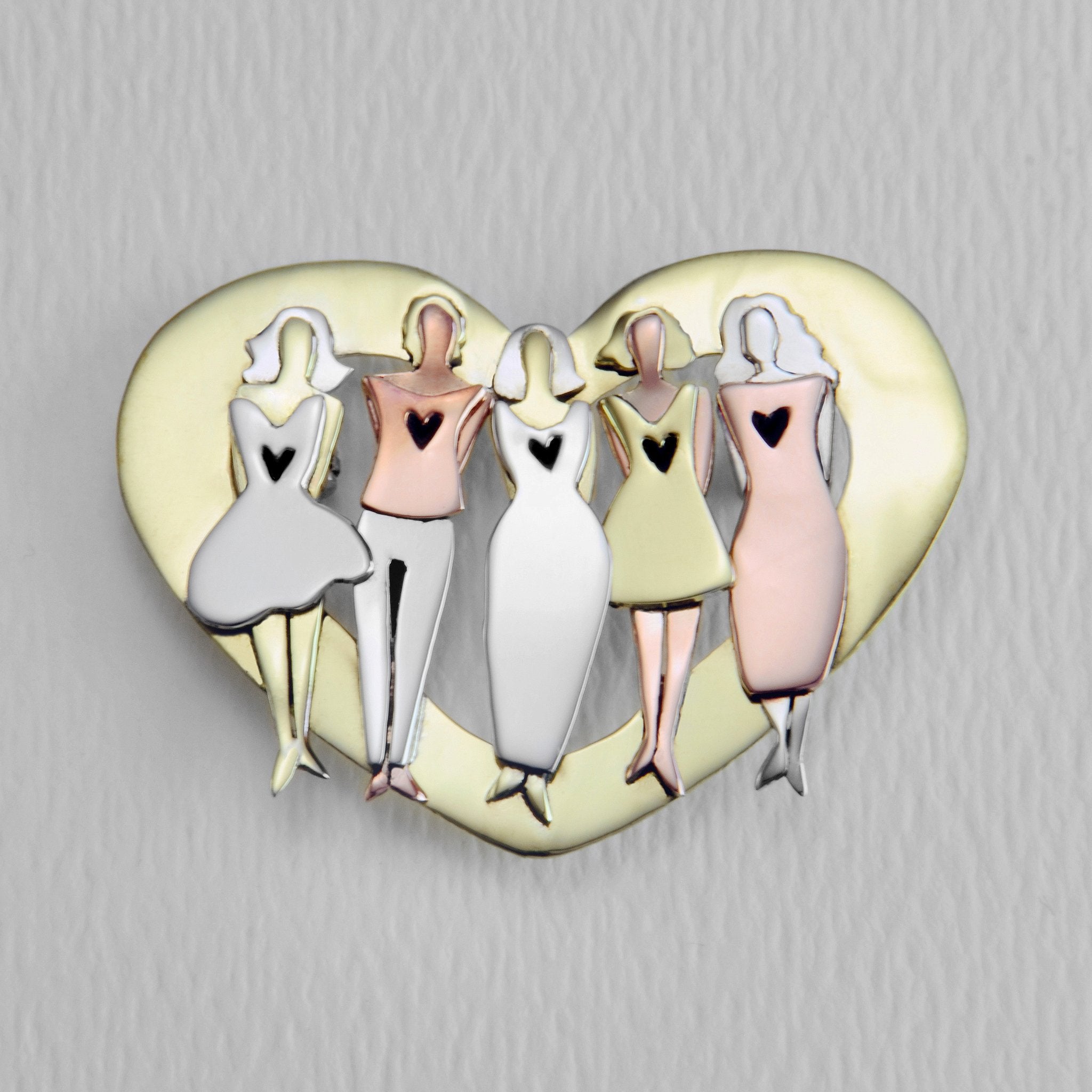 Premium Sisters Forever Love Heart Pin - Handmade Mixed Metal Accessory