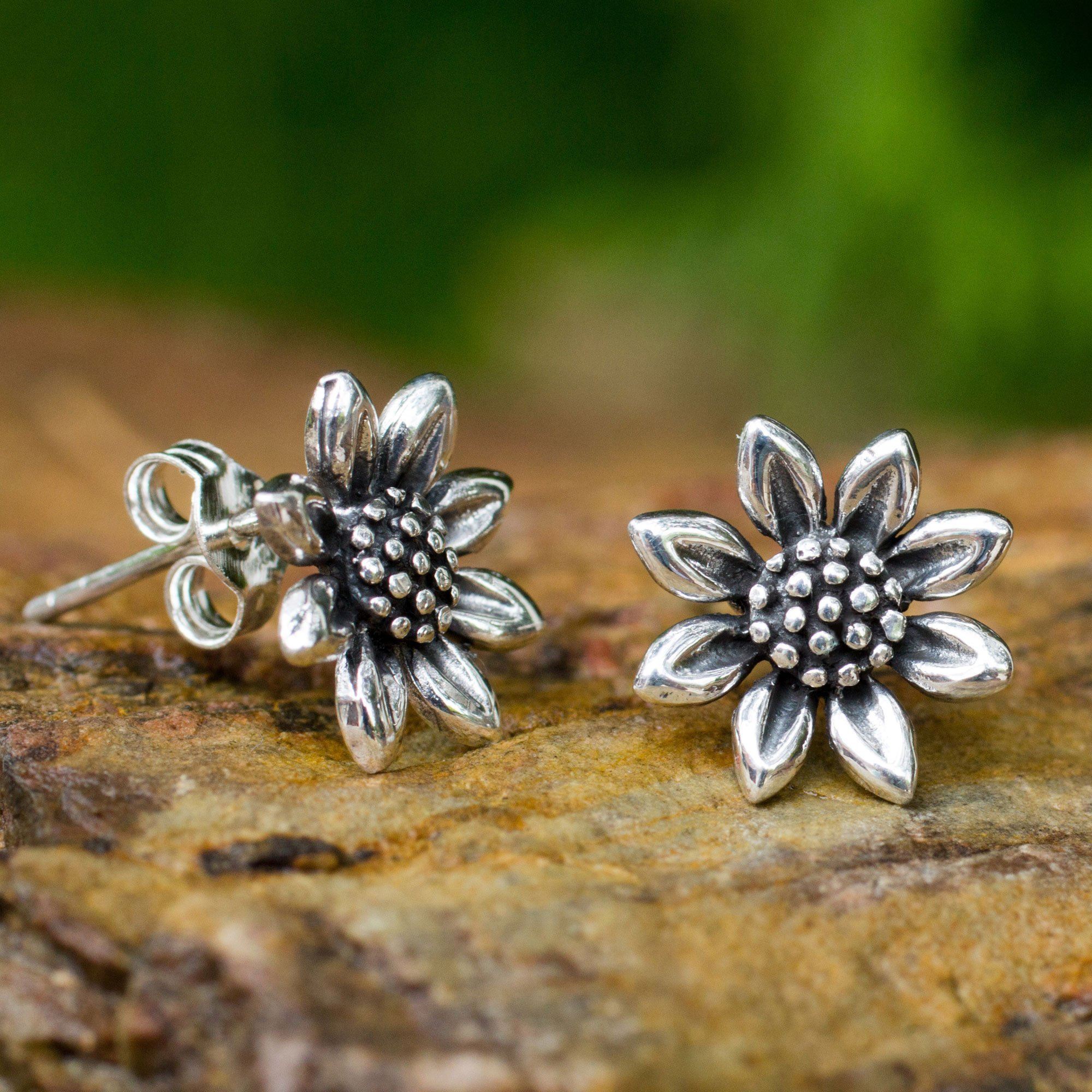 Premium Sunflower Love Sterling Silver Stud Earrings - Handcrafted Elegance