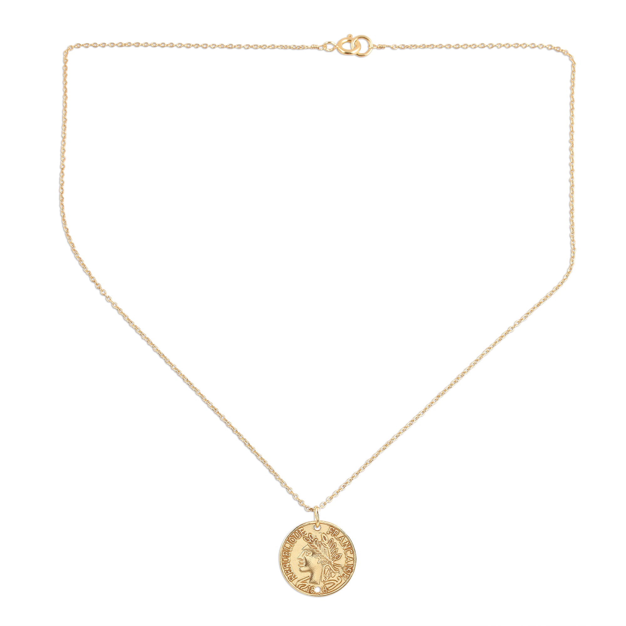 Premium Vintage French Coin Necklace - 22k Gold Plated Sterling Silver