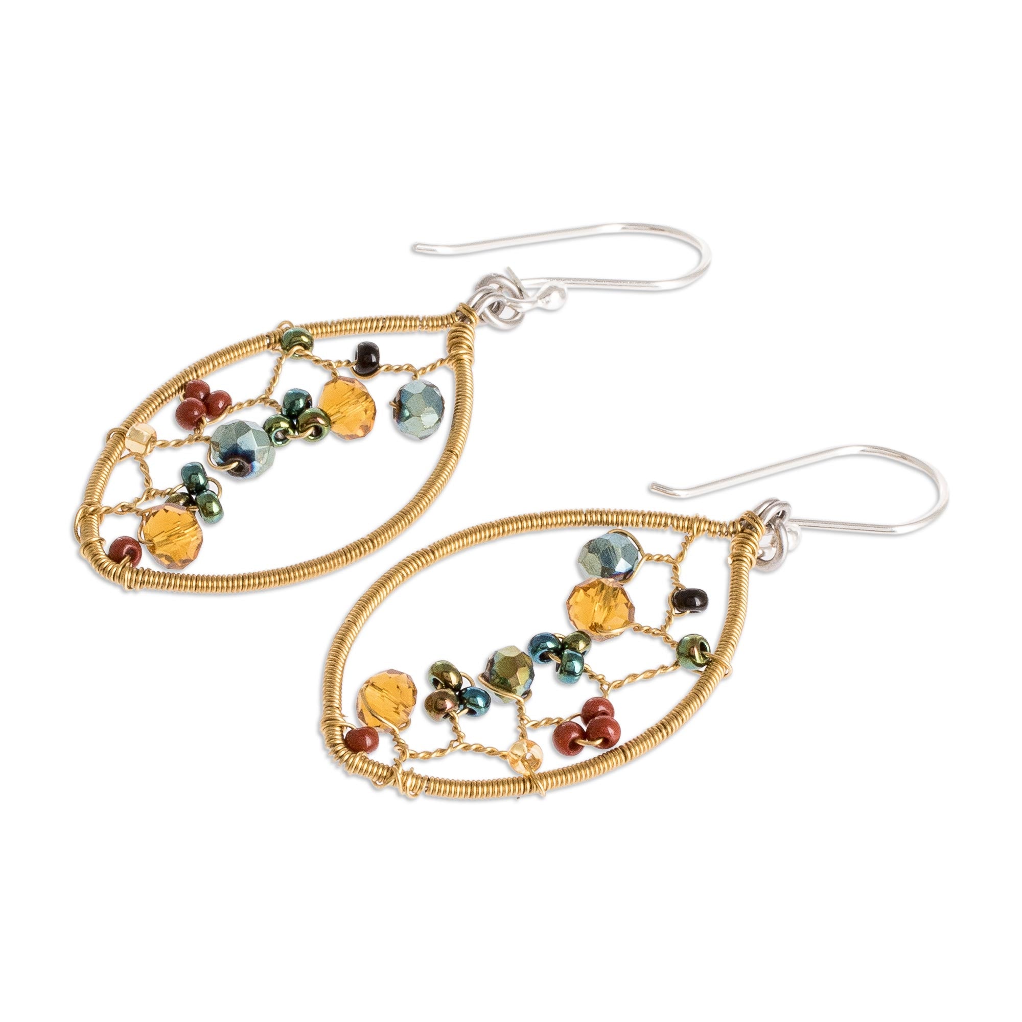 Premium Multicolor Crystal Web Dangle Earrings with Sterling Silver Hooks